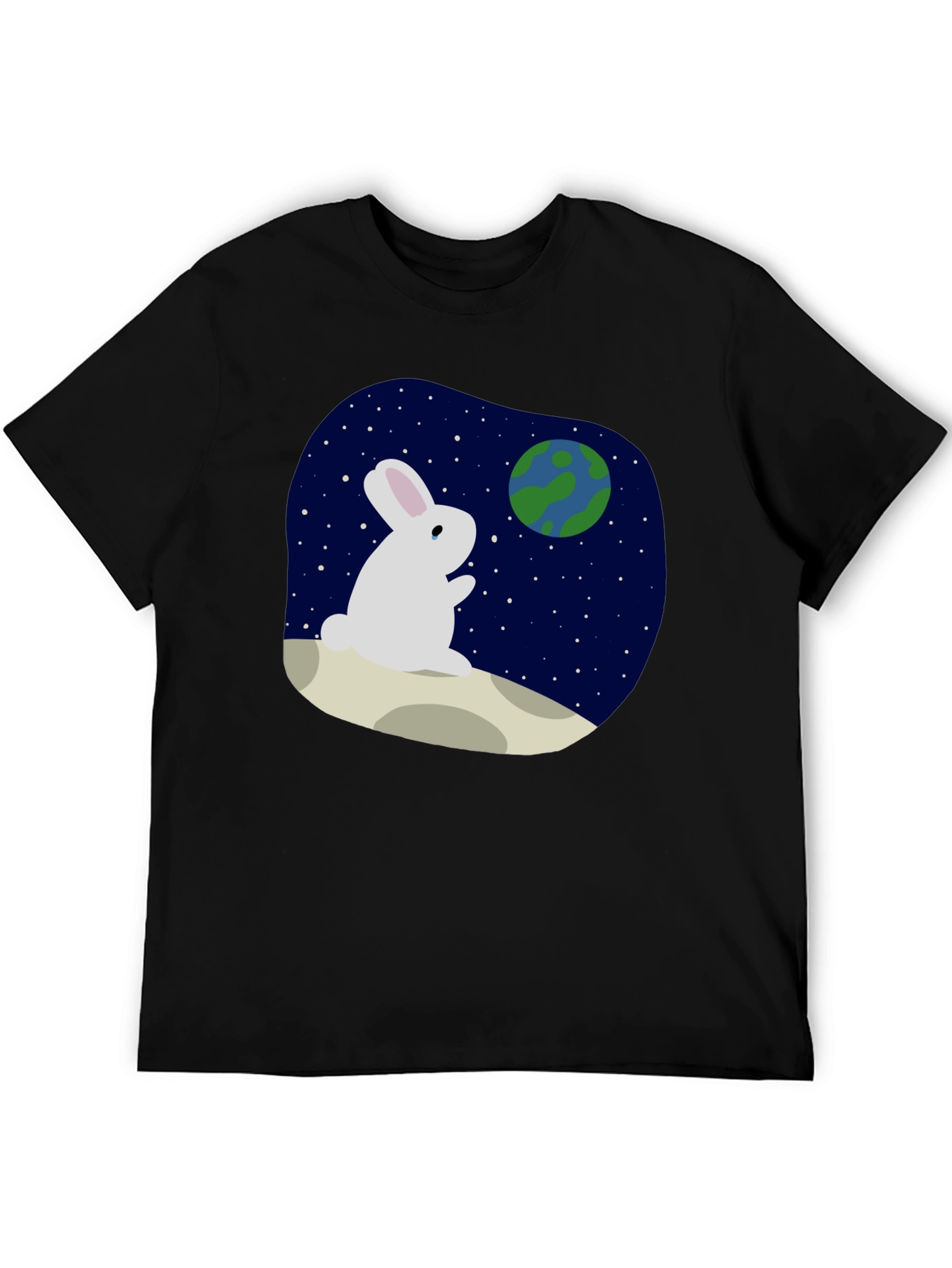Rabbit Moon Earth Black T-Shirt