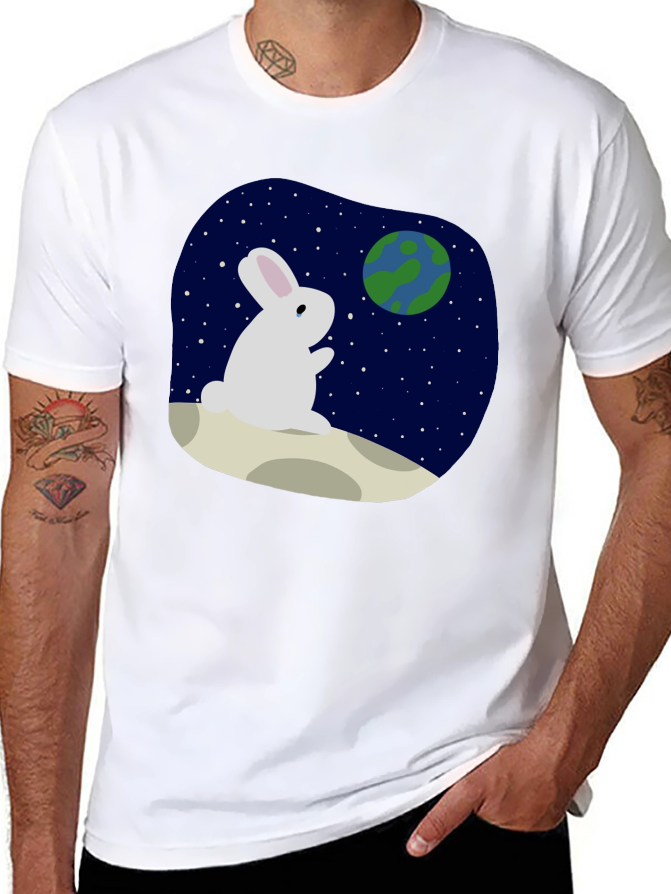 Rabbit Moon Earth Black T-Shirt