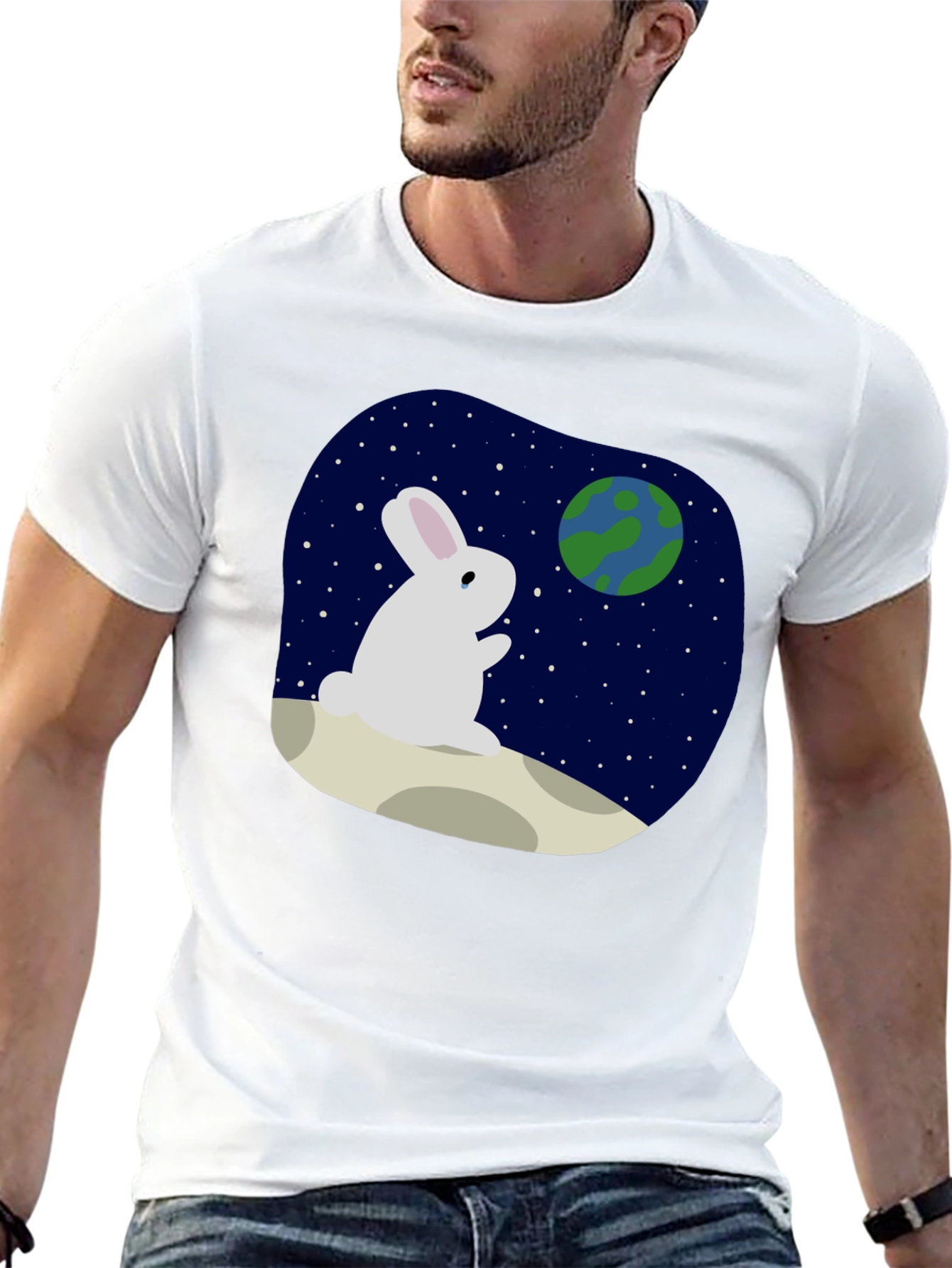 Rabbit Moon Earth Black T-Shirt