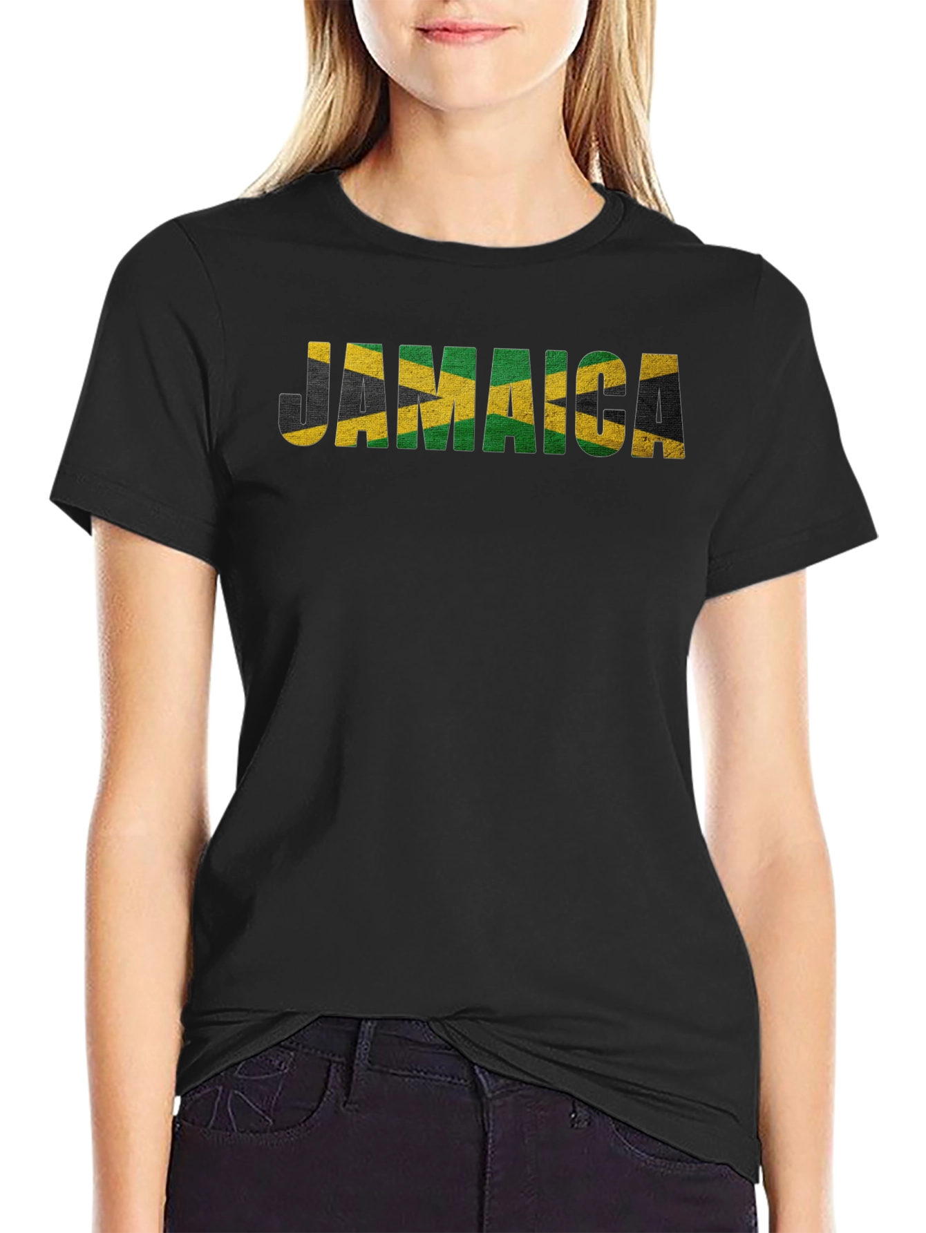Jamaica Flag Graphic Print Black T-Shirt