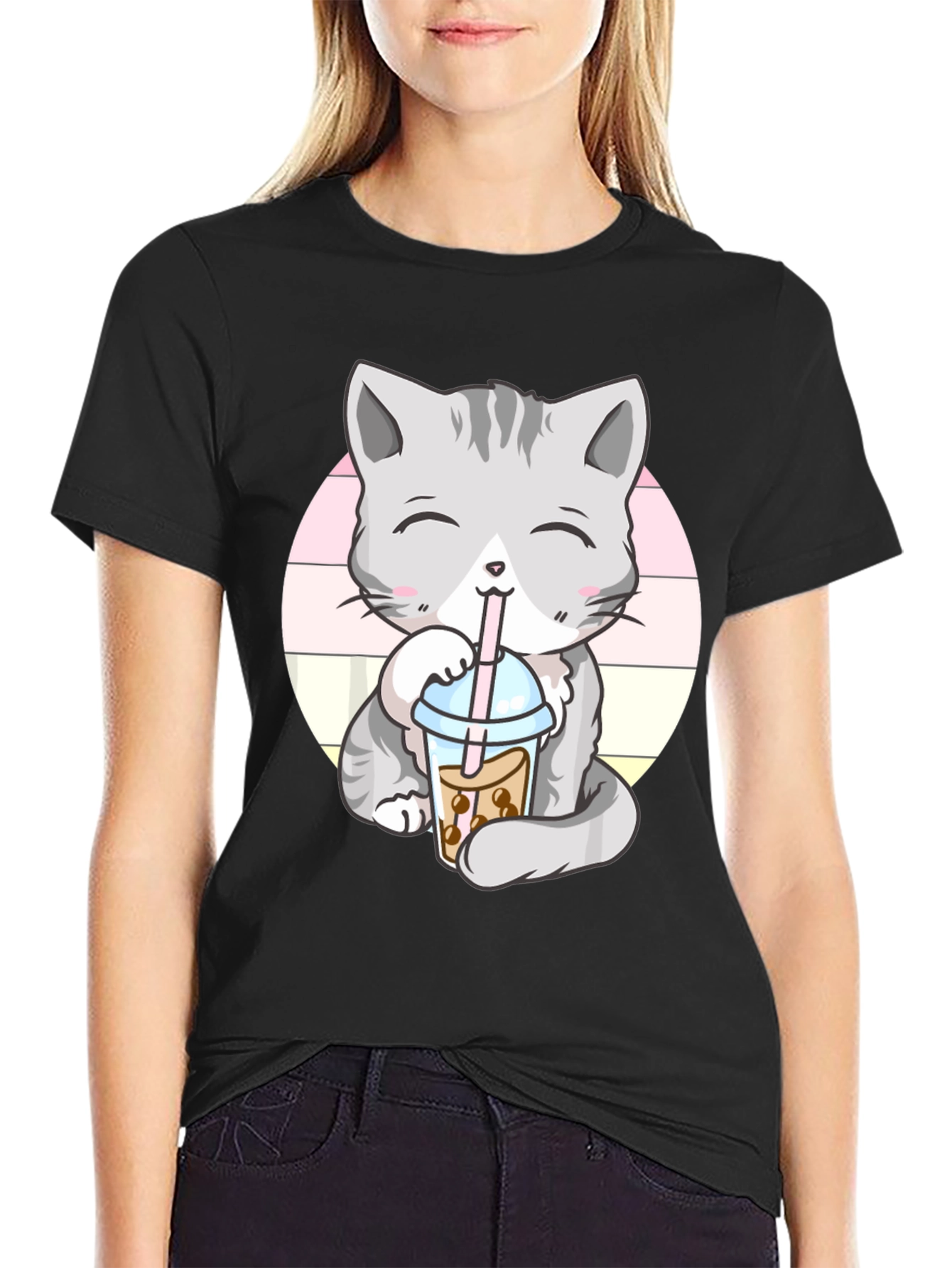 Kawaii Cat Boba Tea Graphic Tee