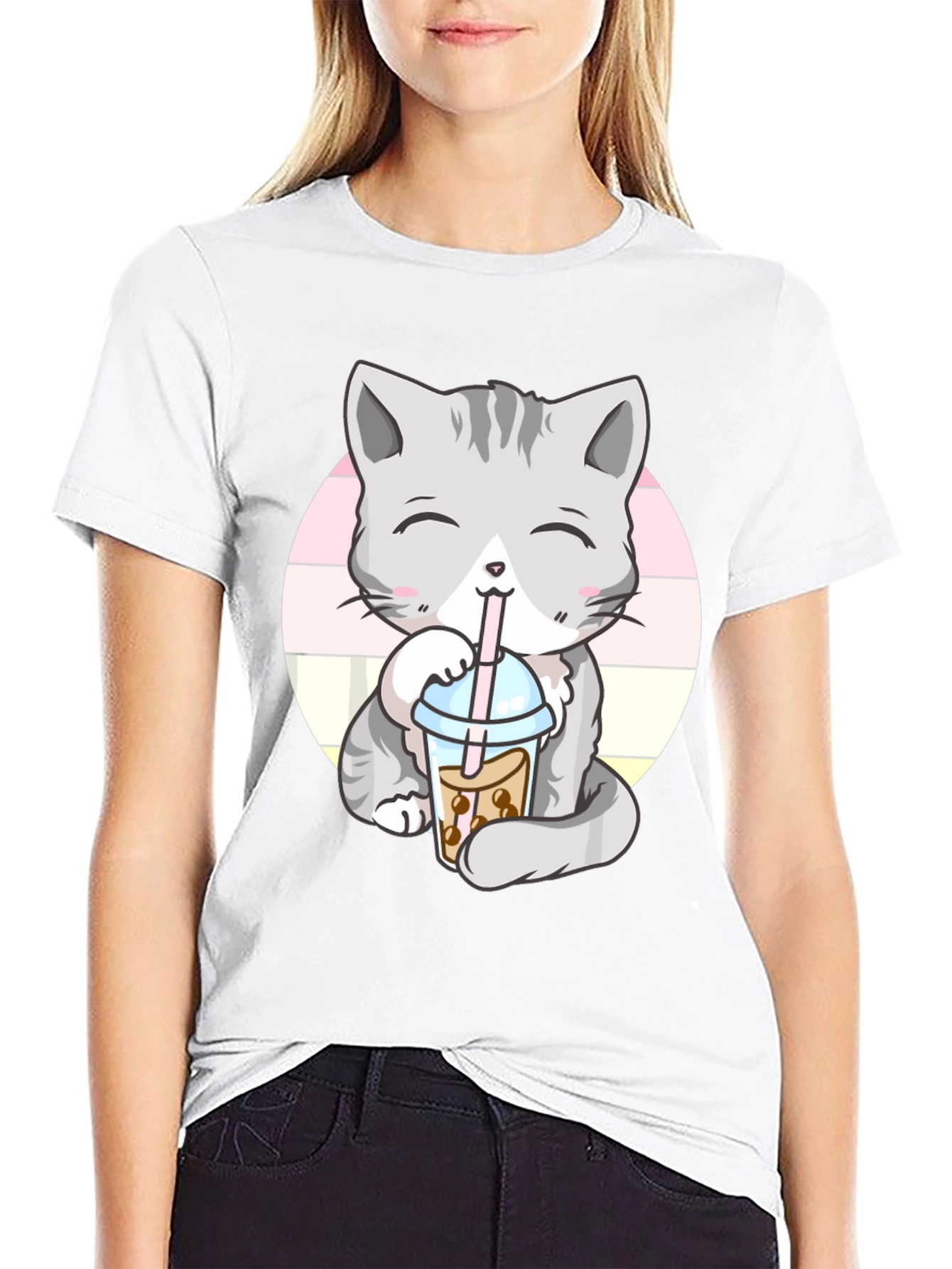Kawaii Cat Boba Tea Graphic Tee