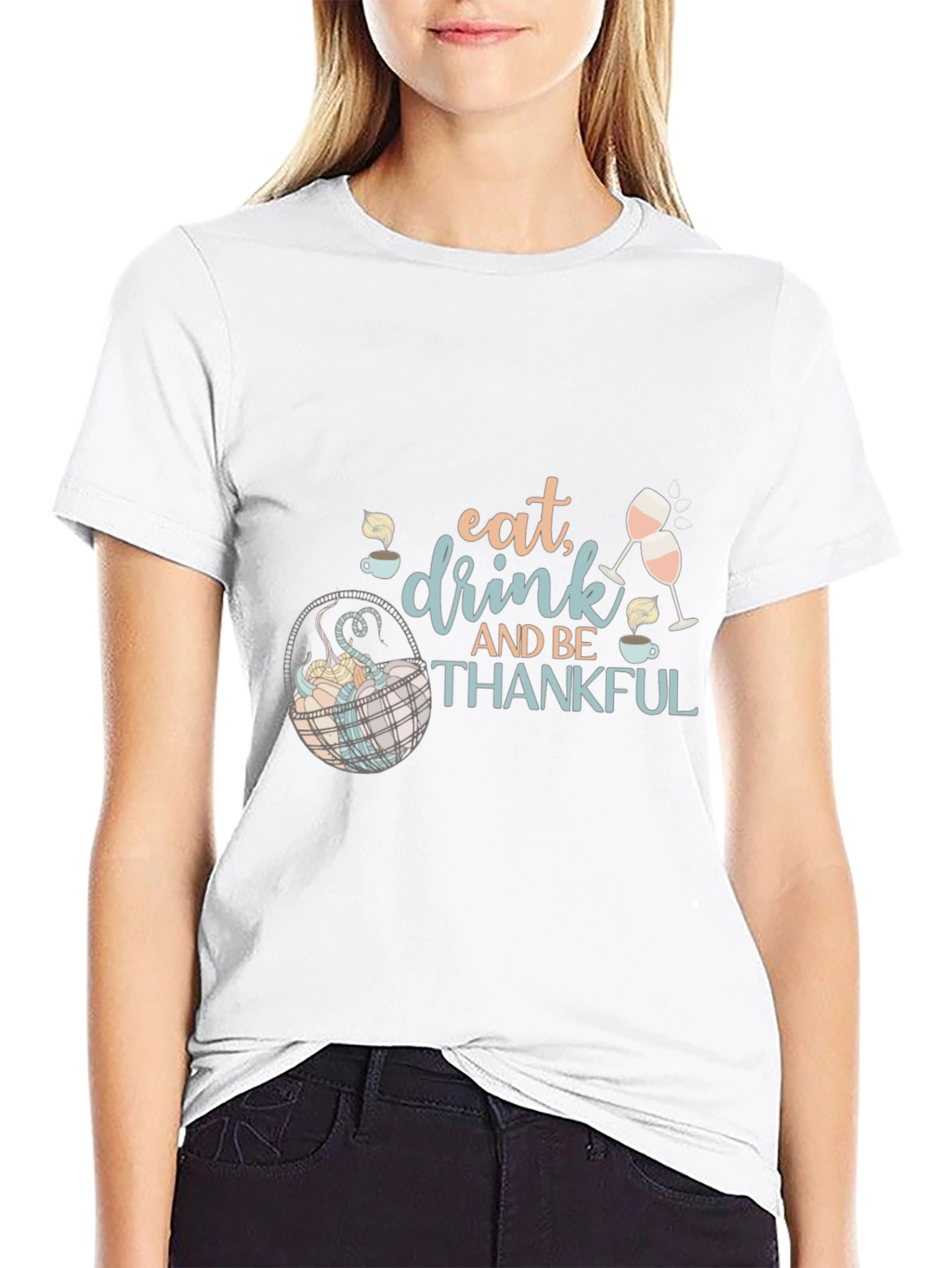 Eat Drink and Be Thankful Thanksgiving Graphic Tee