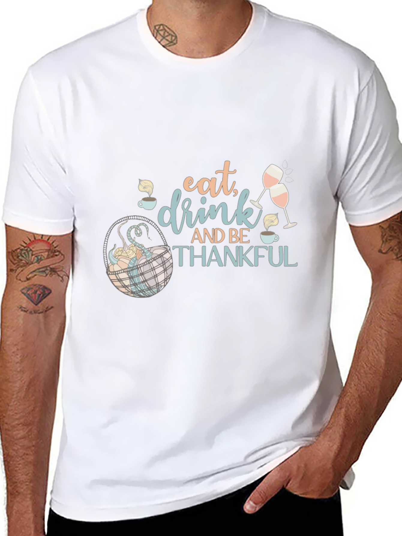 Eat Drink and Be Thankful Thanksgiving Graphic Tee
