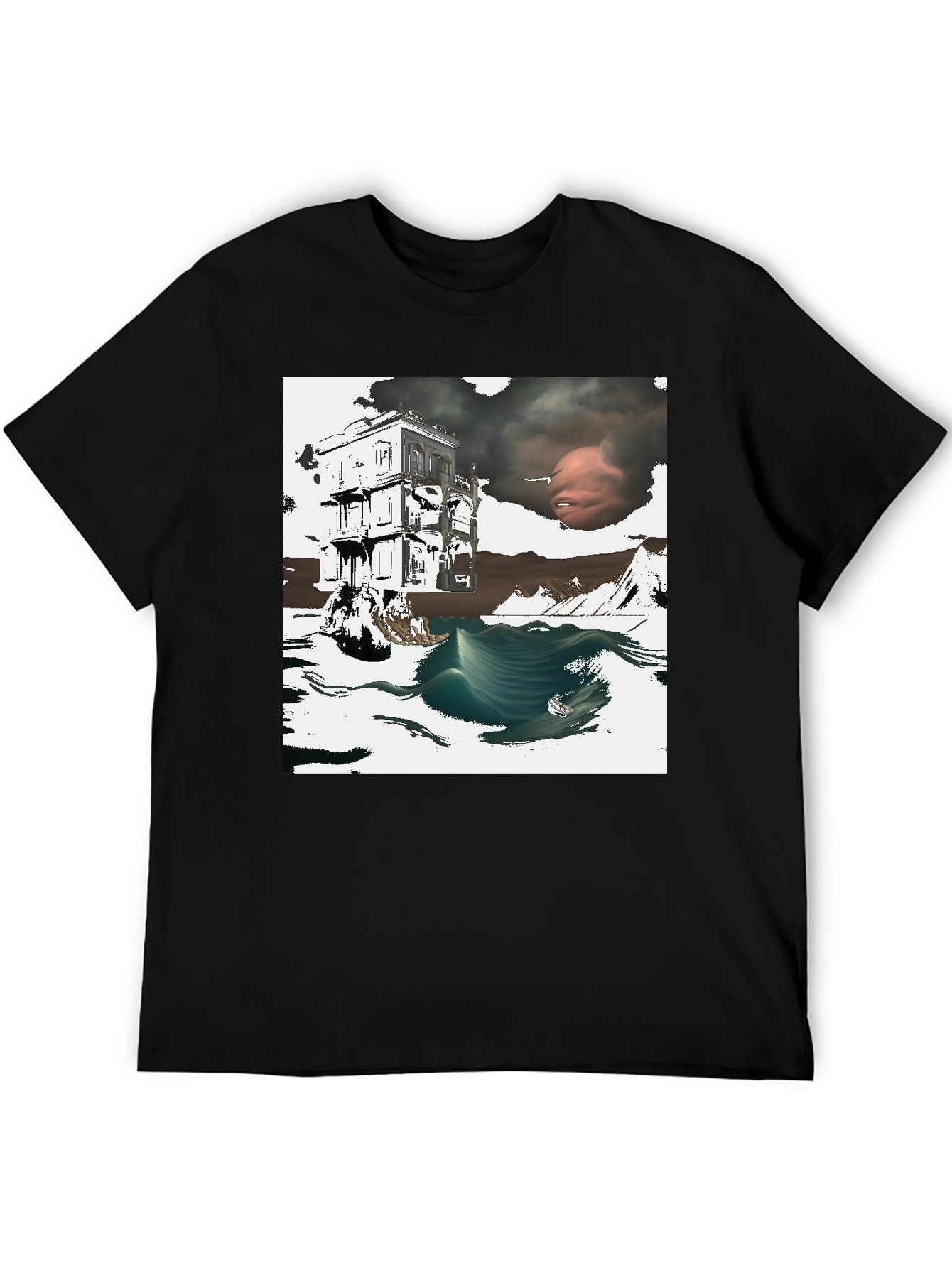 Surreal Art Print Black T-Shirt Unique Graphic Tee