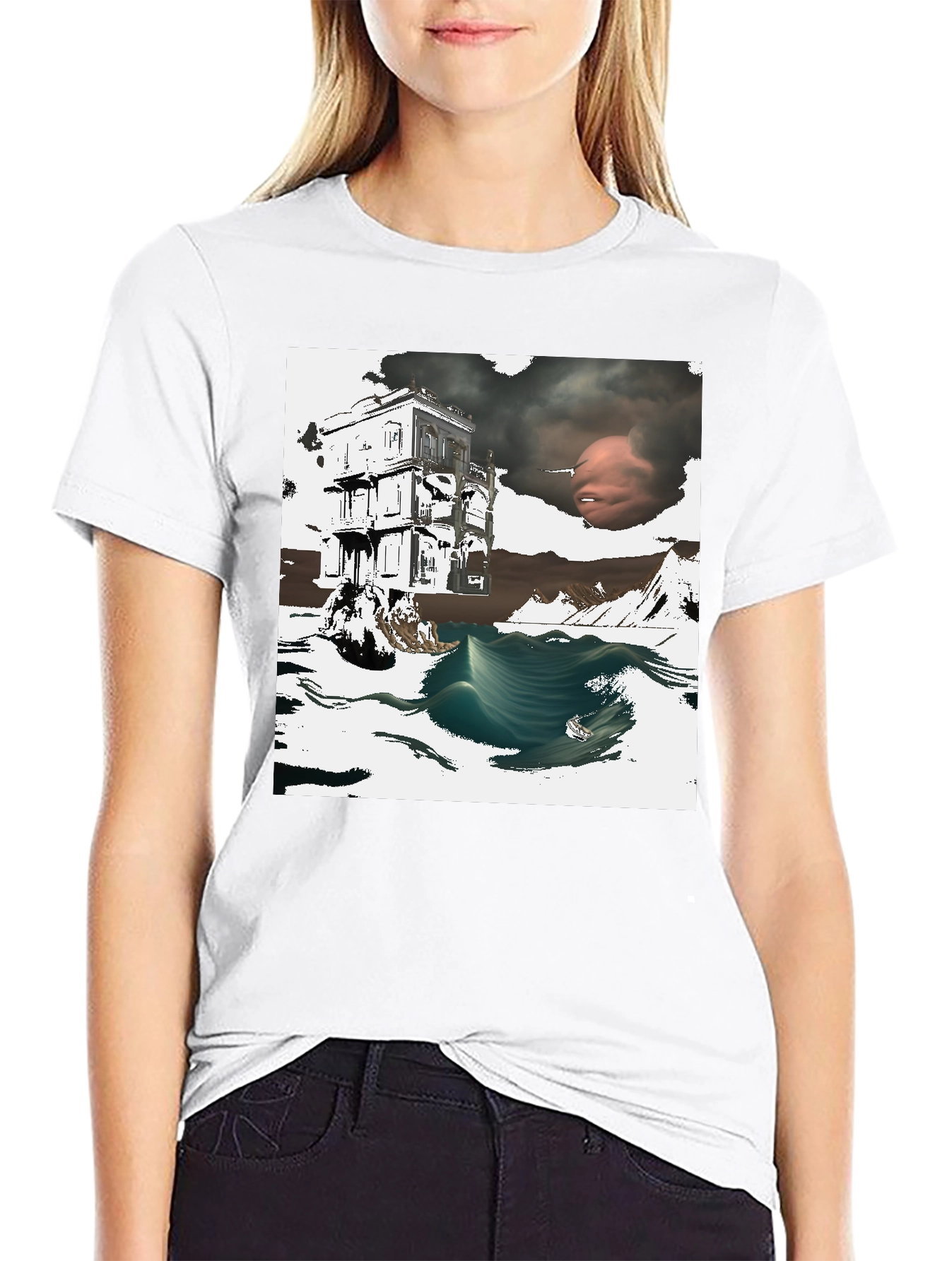 Surreal Art Print Black T-Shirt Unique Graphic Tee