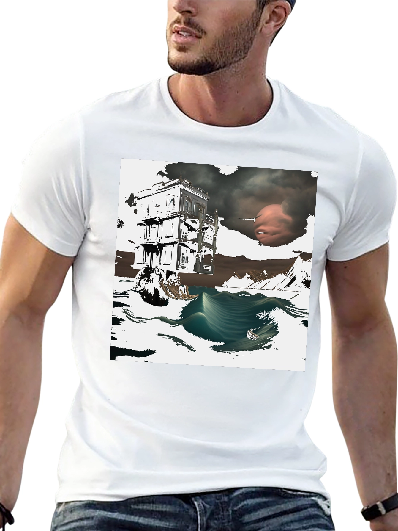 Surreal Art Print Black T-Shirt Unique Graphic Tee