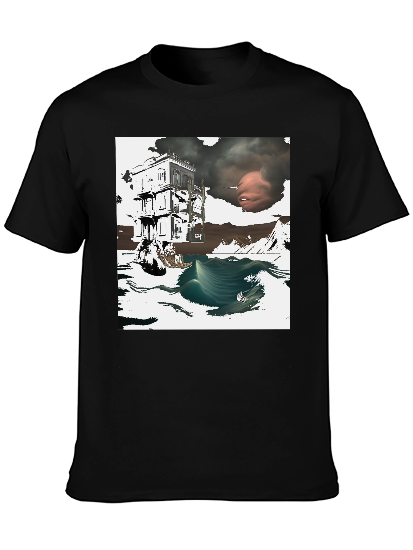 Surreal Art Print Black T-Shirt Unique Graphic Tee