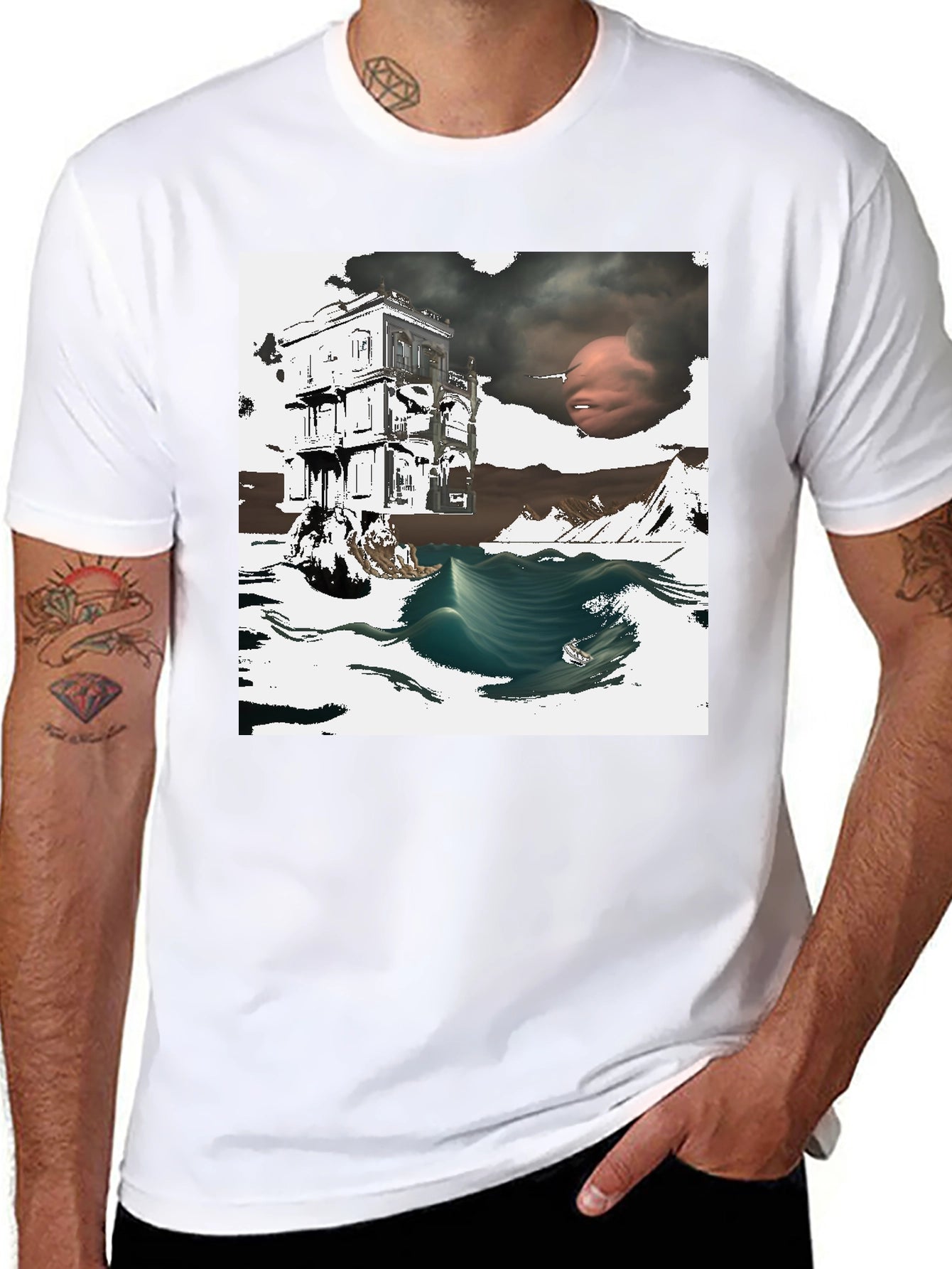 Surreal Art Print Black T-Shirt Unique Graphic Tee