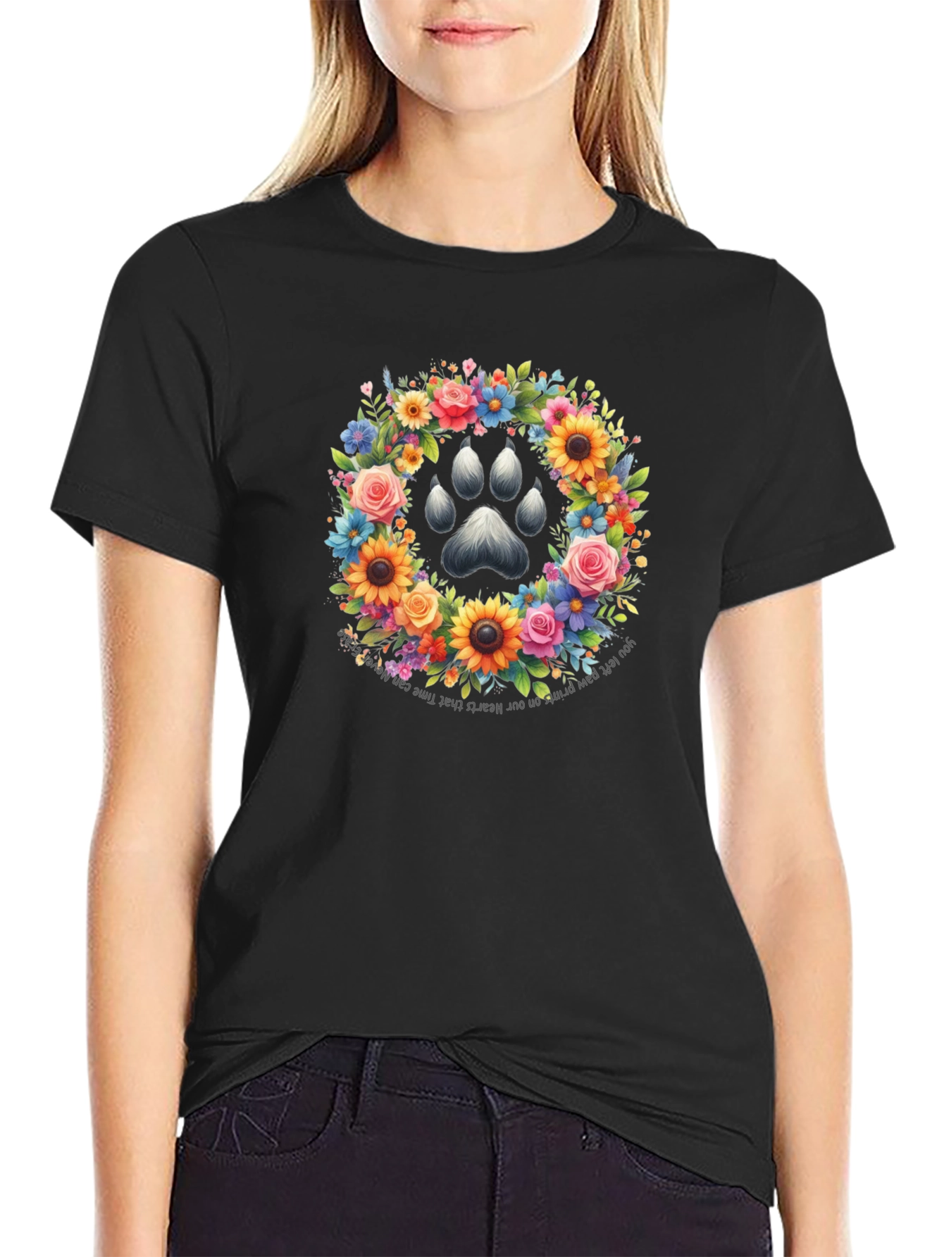 Floral Paw Print Memorial T-Shirt