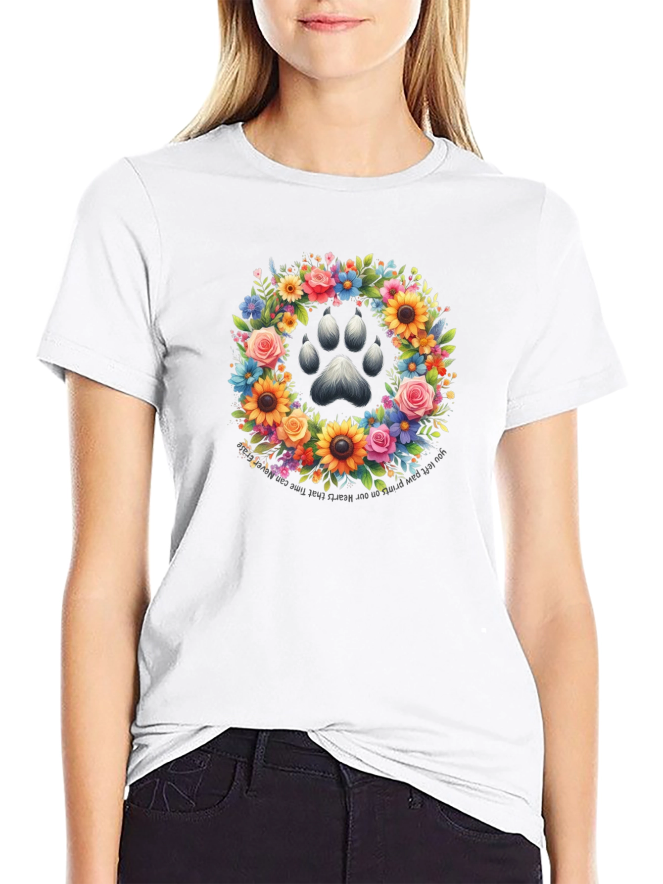 Floral Paw Print Memorial T-Shirt