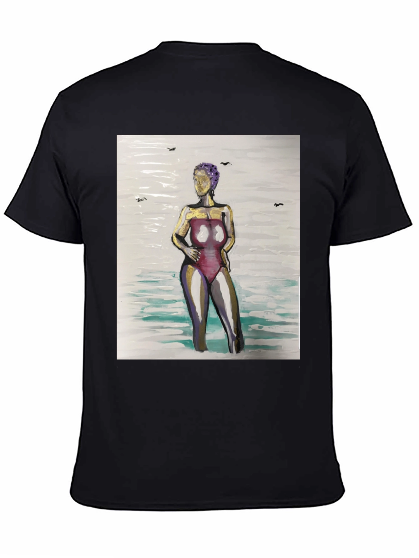 Unique Woman in Water Graphic Tee - Black