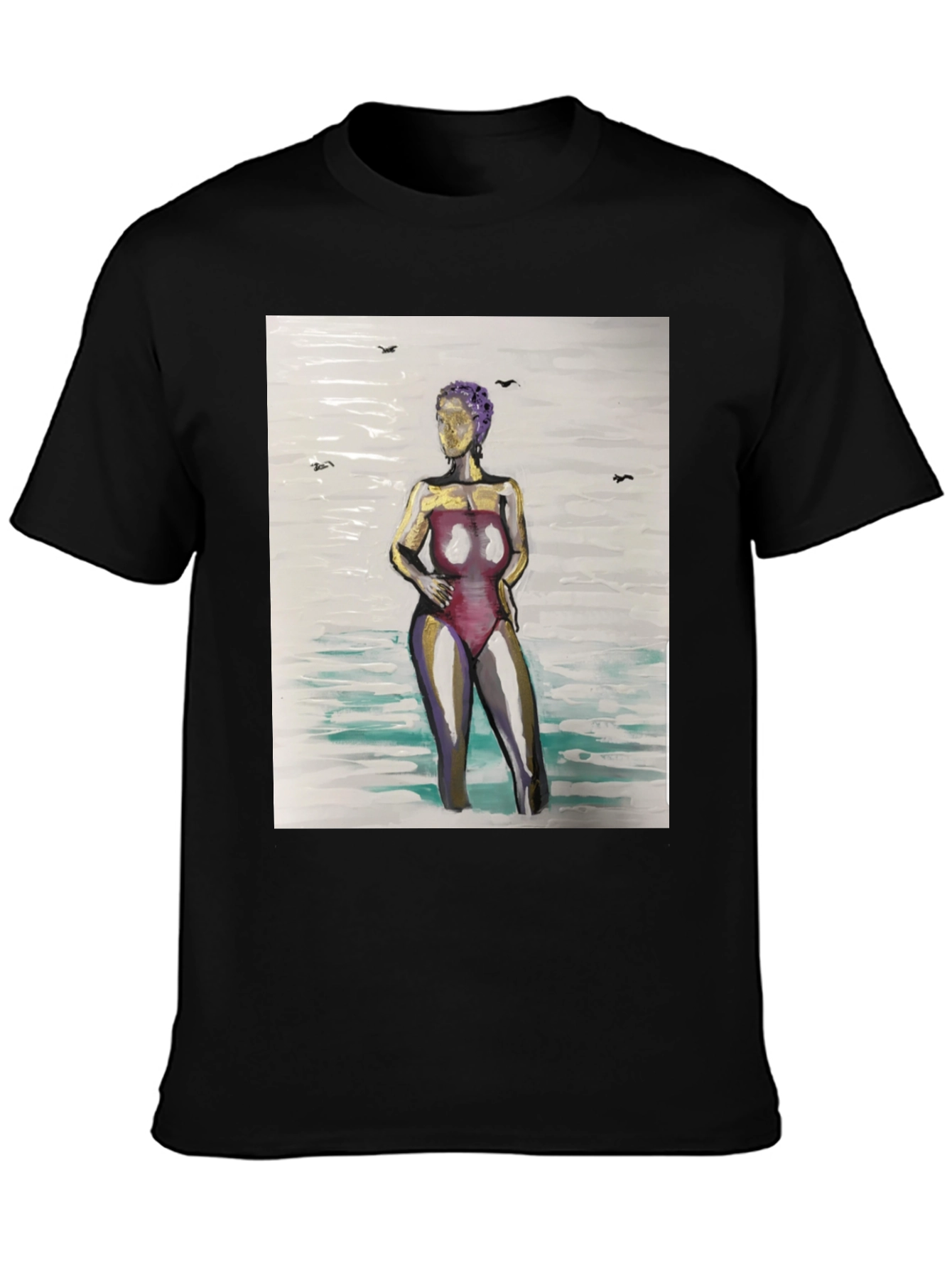 Unique Woman in Water Graphic Tee - Black
