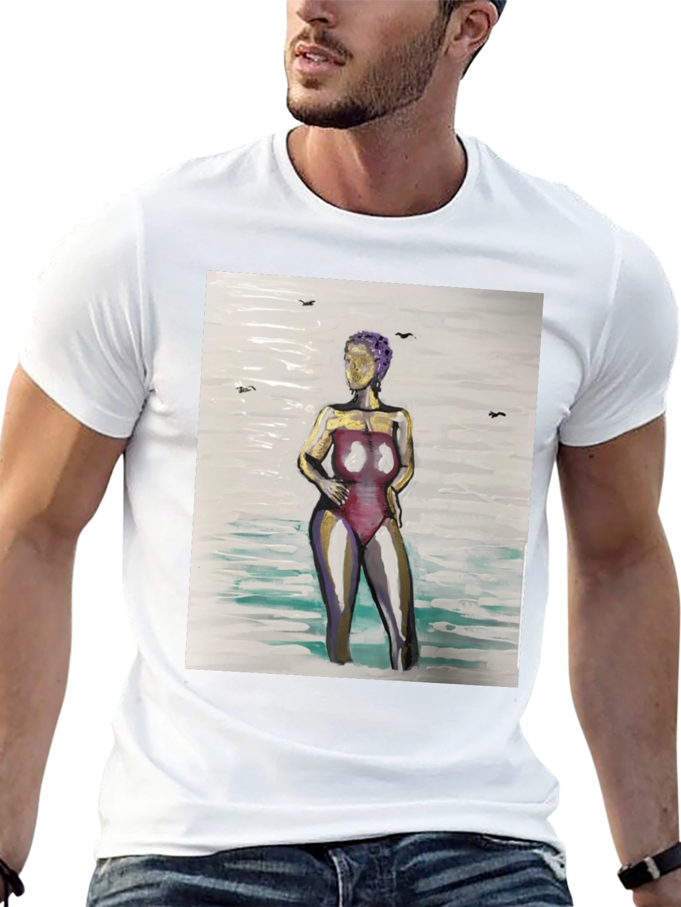 Unique Woman in Water Graphic Tee - Black