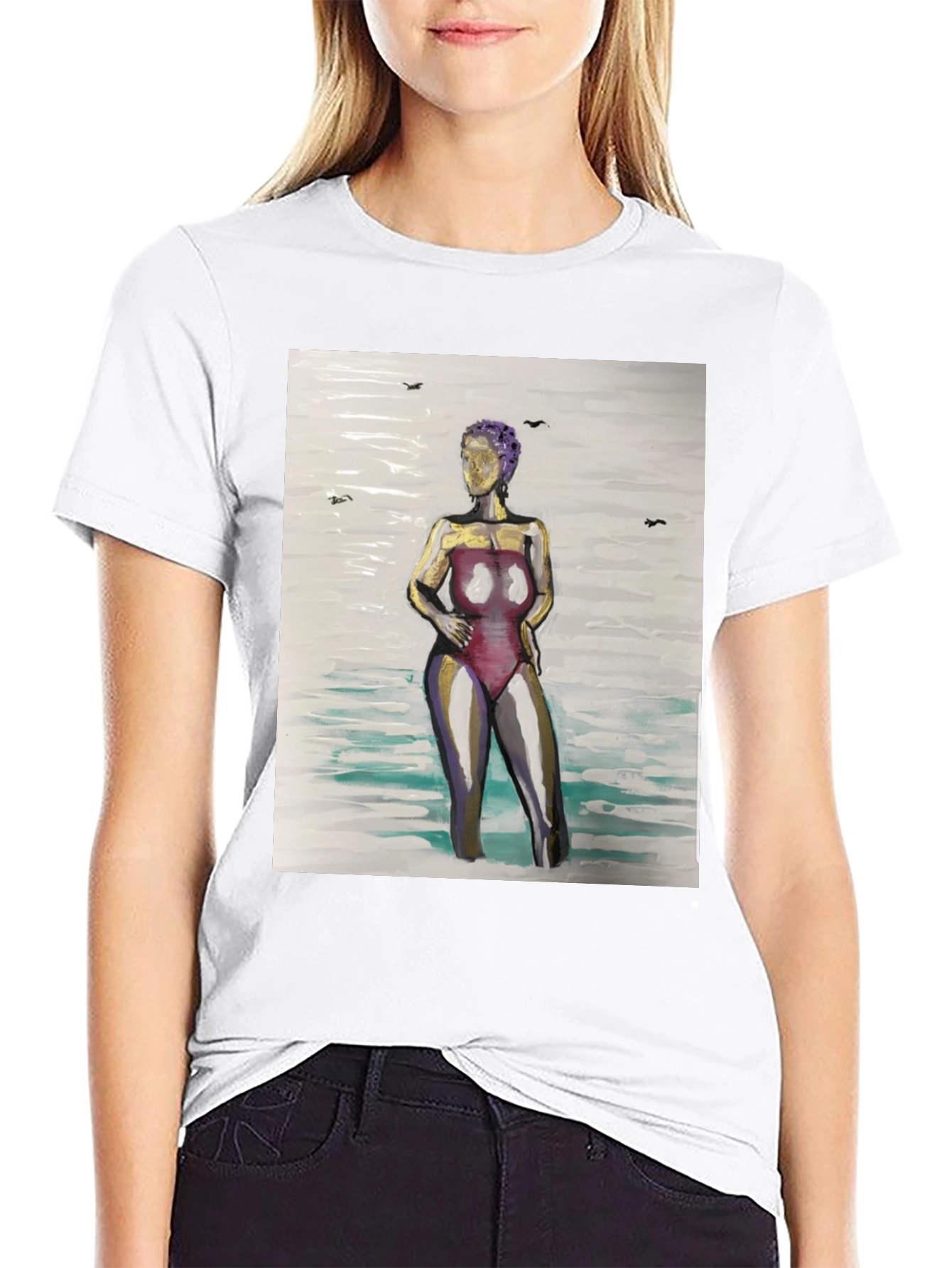 Unique Woman in Water Graphic Tee - Black
