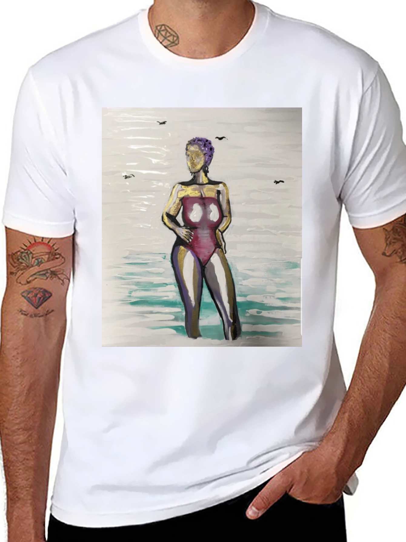 Unique Woman in Water Graphic Tee - Black