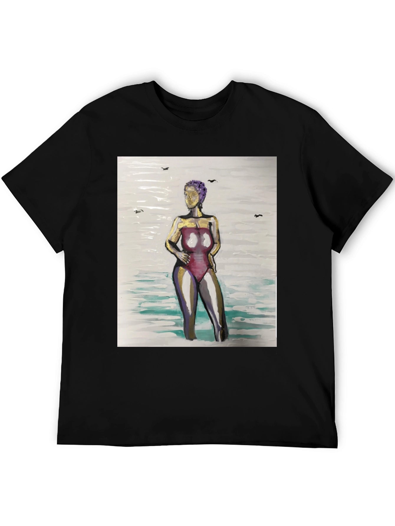 Unique Woman in Water Graphic Tee - Black