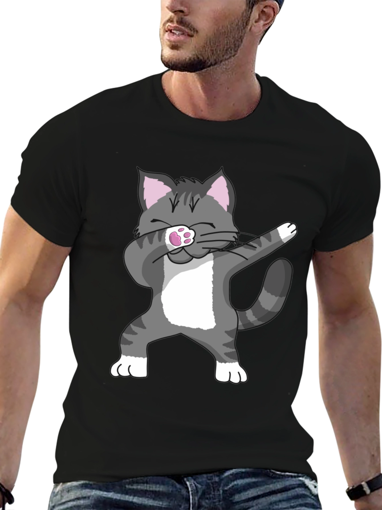 Dabbing Cat Graphic Tee - Black