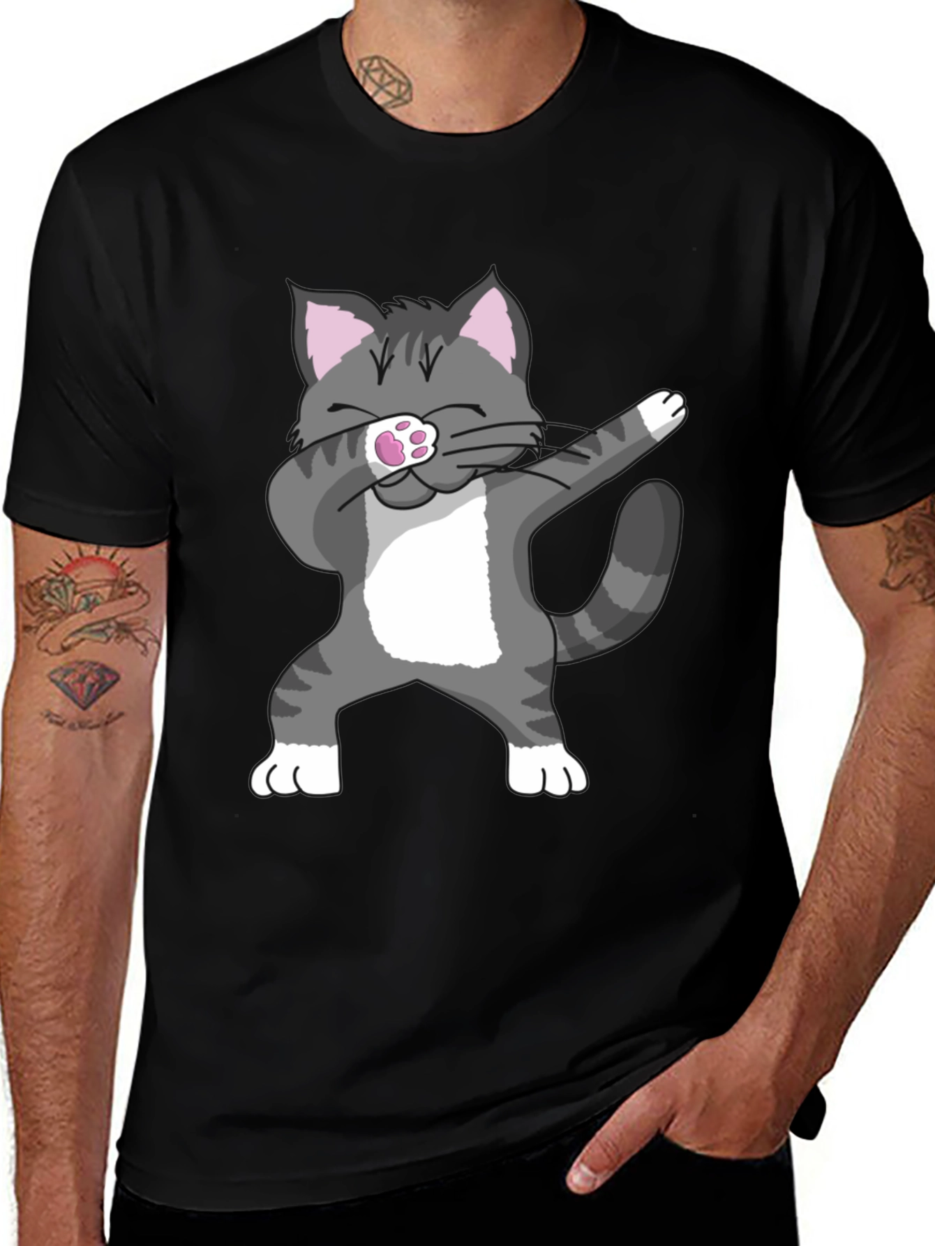 Dabbing Cat Graphic Tee - Black