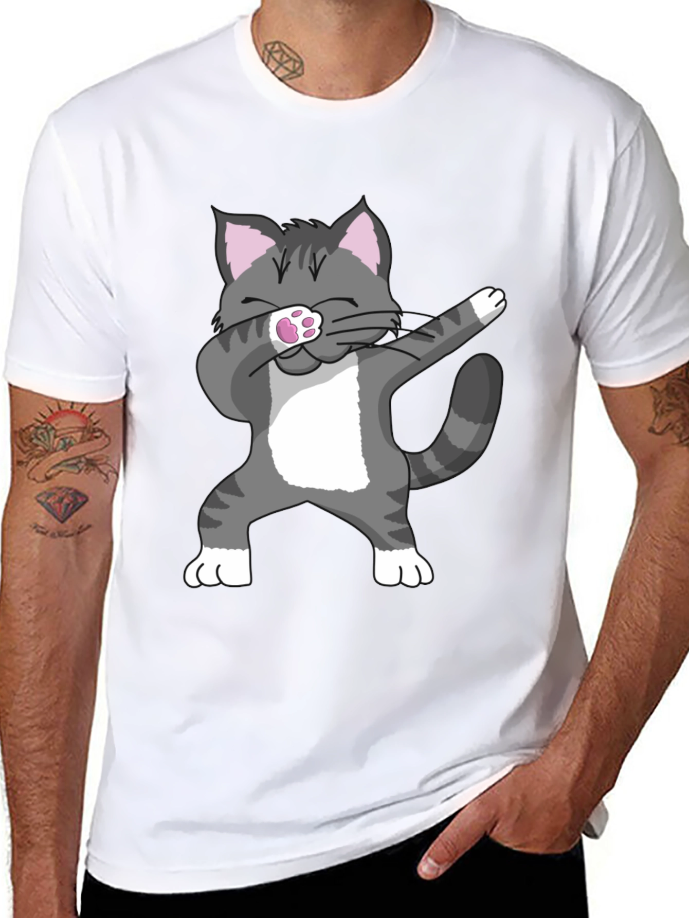 Dabbing Cat Graphic Tee - Black