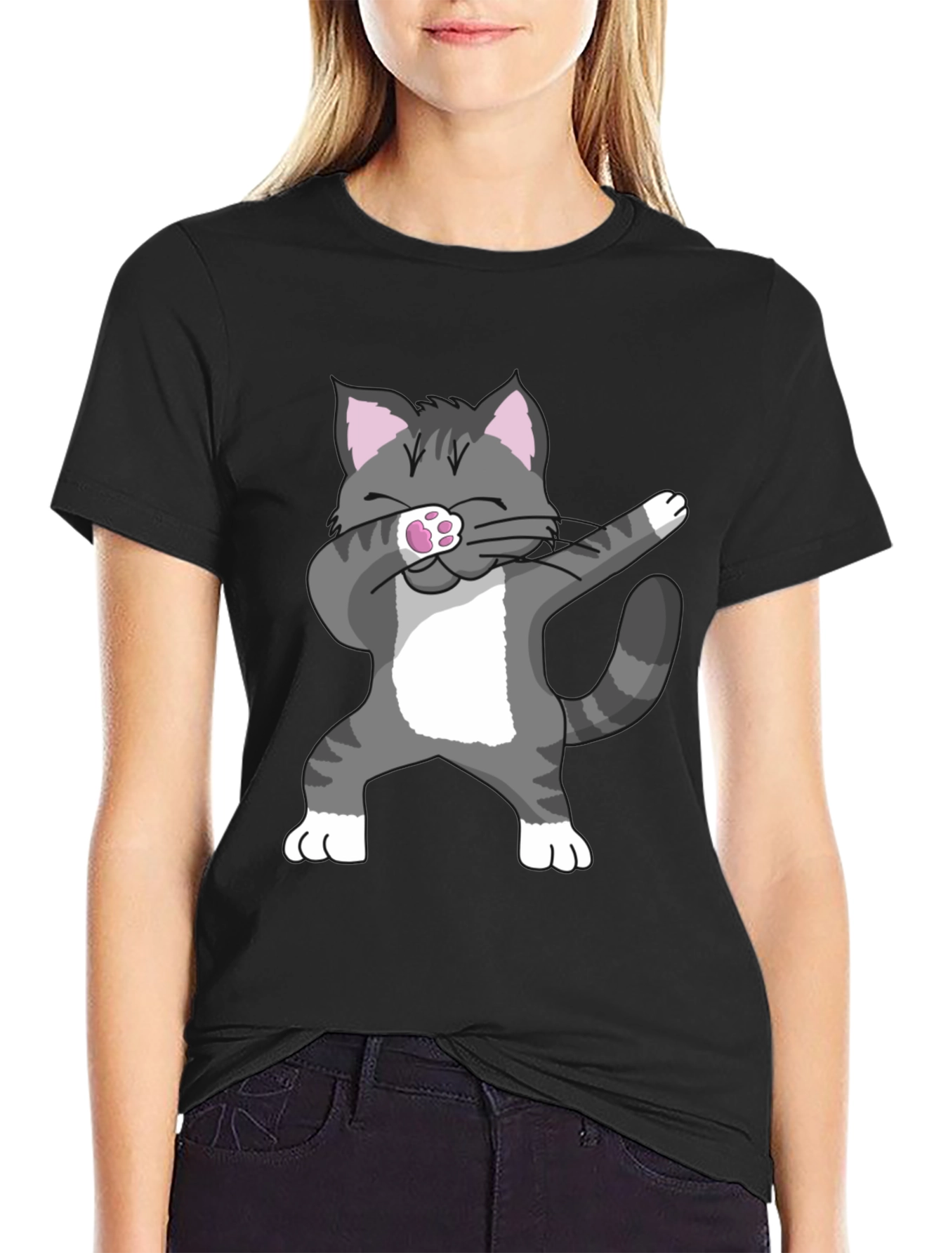 Dabbing Cat Graphic Tee - Black