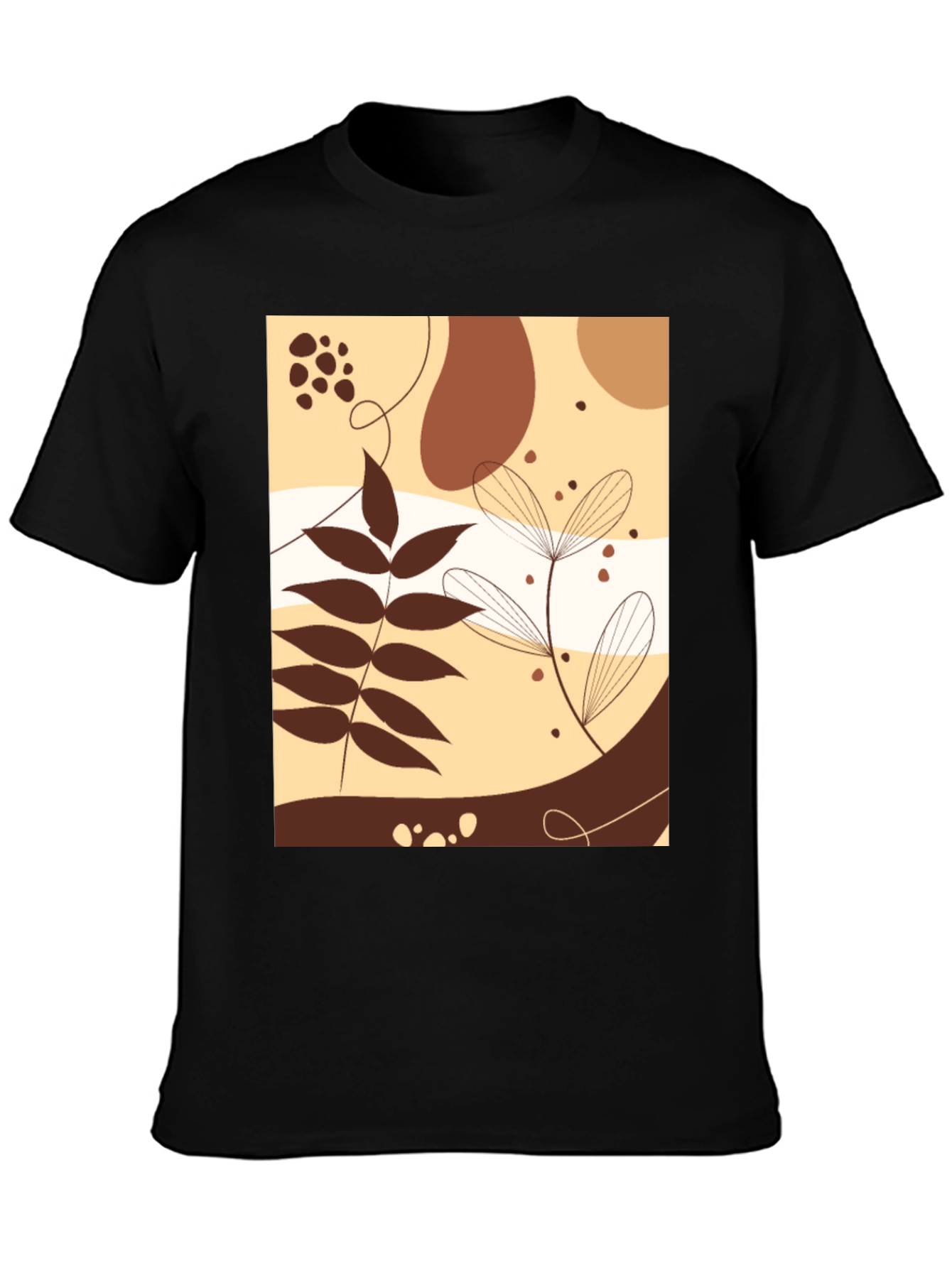 Abstract Botanical Graphic Black T-Shirt