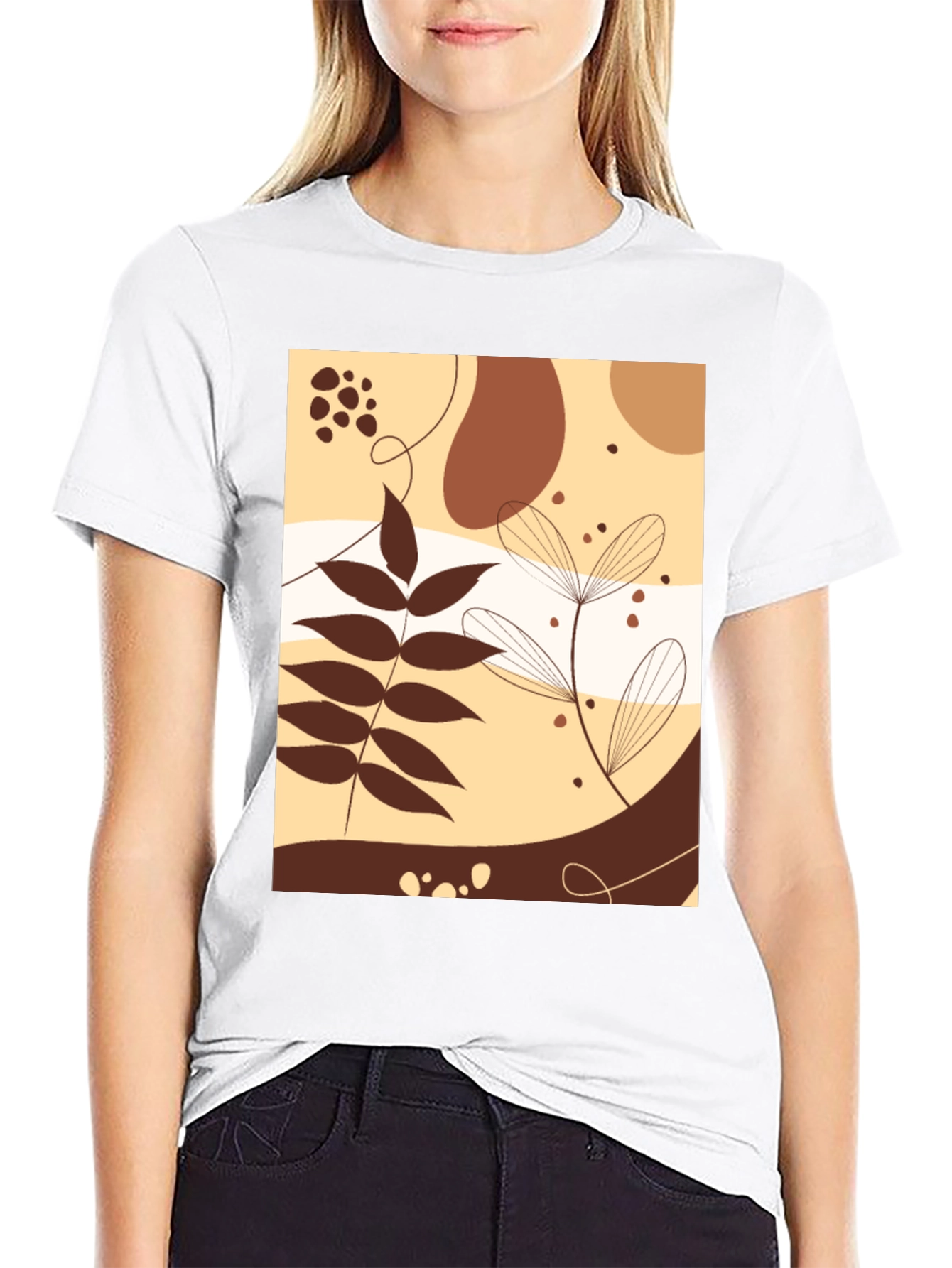 Abstract Botanical Graphic Black T-Shirt