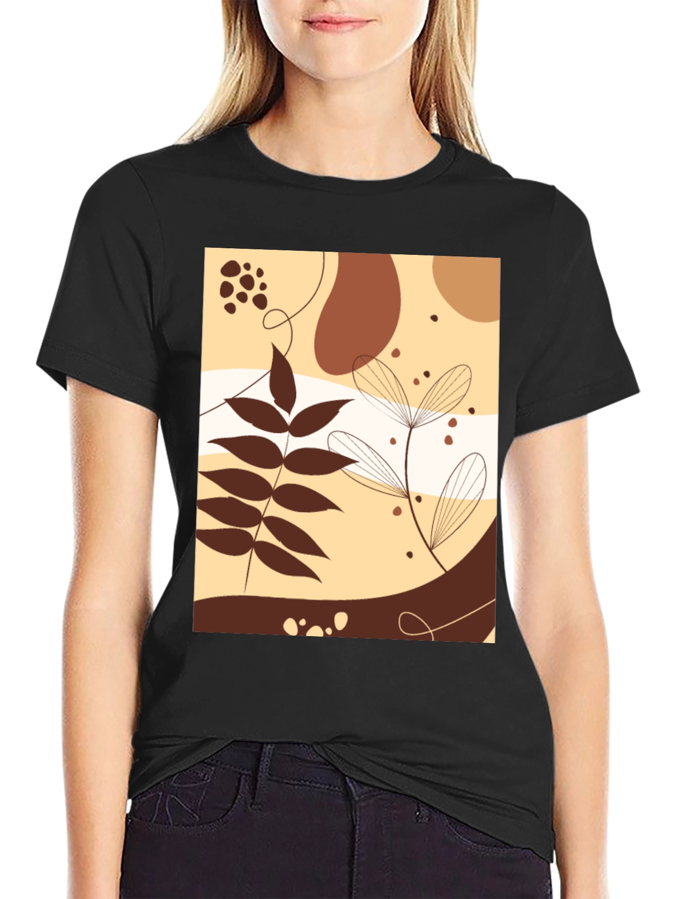 Abstract Botanical Graphic Black T-Shirt