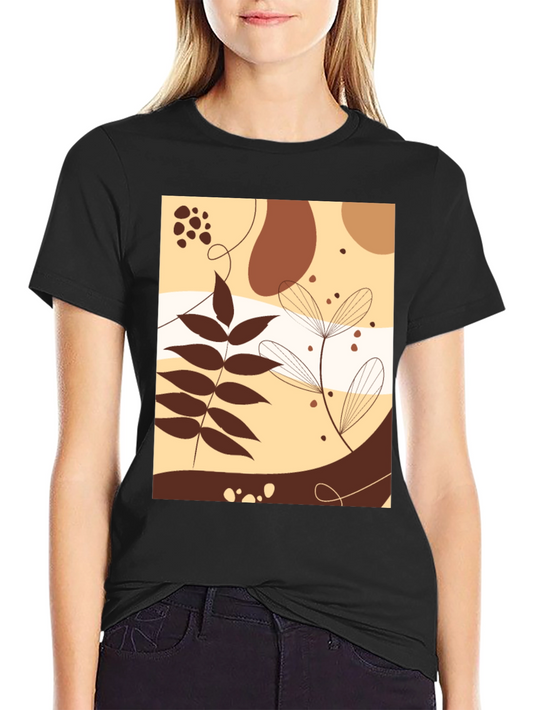 Abstract Botanical Graphic Black T-Shirt
