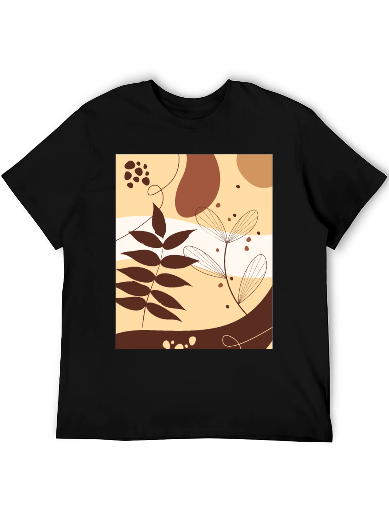 Abstract Botanical Graphic Black T-Shirt
