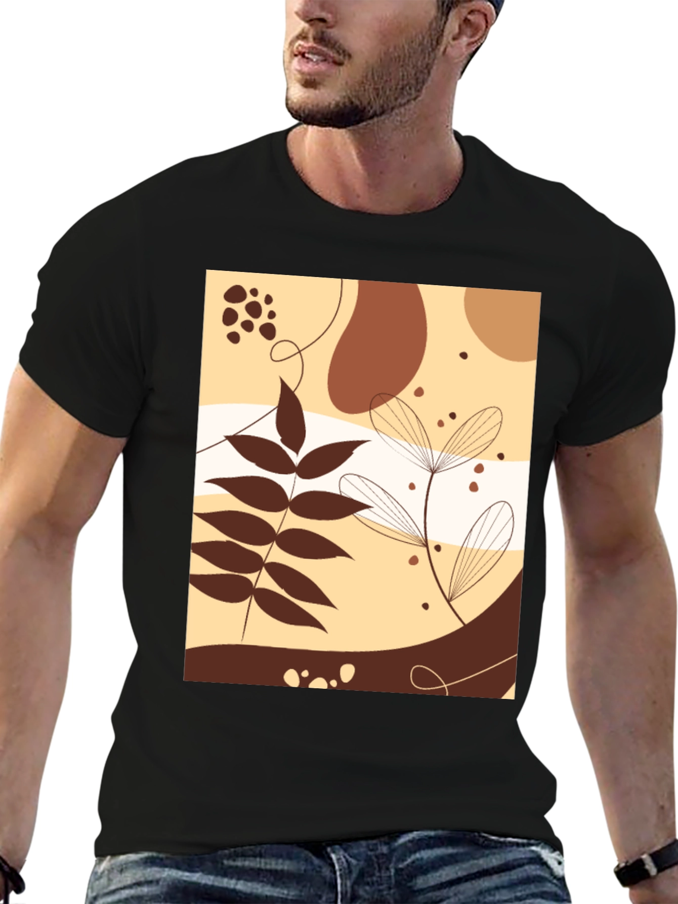 Abstract Botanical Graphic Black T-Shirt