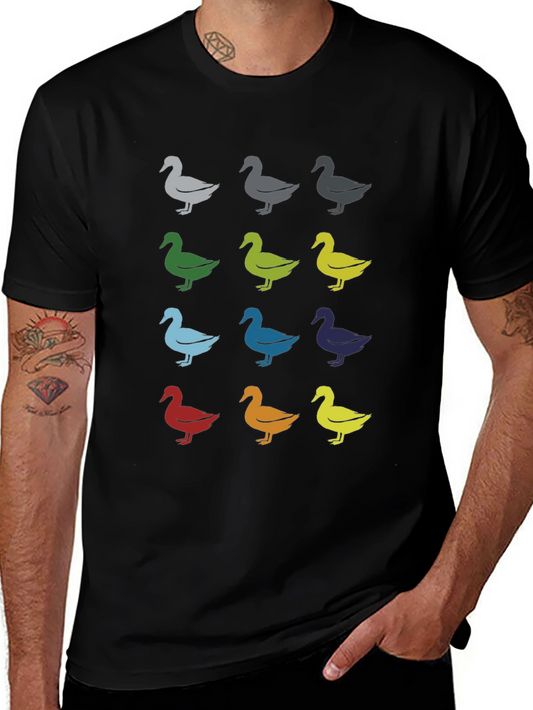 Quirky Duck Pattern Graphic Tee - Black Unisex T-Shirt