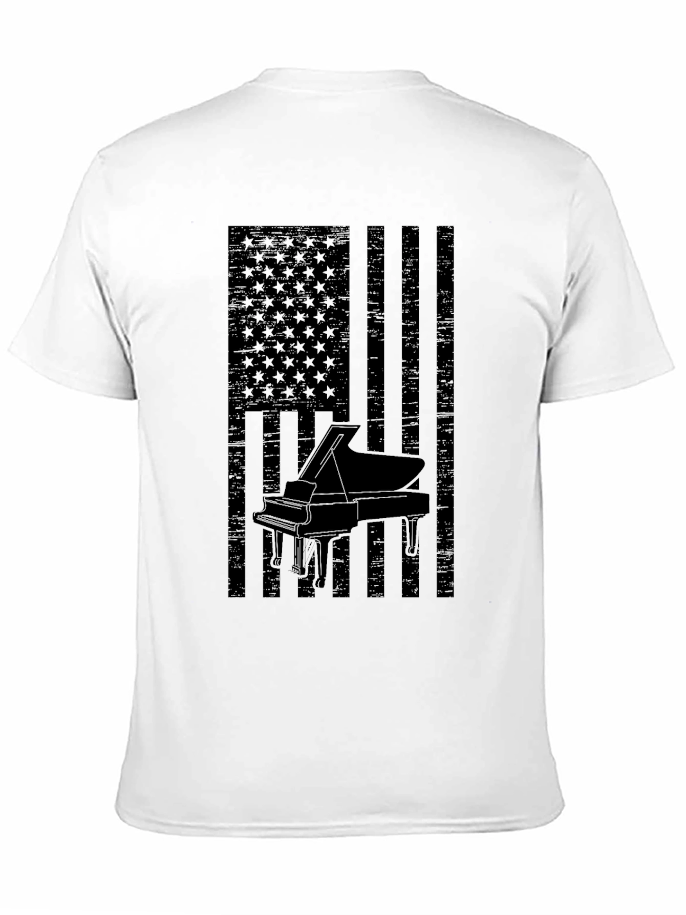 Piano American Flag Mens Black Graphic Tee
