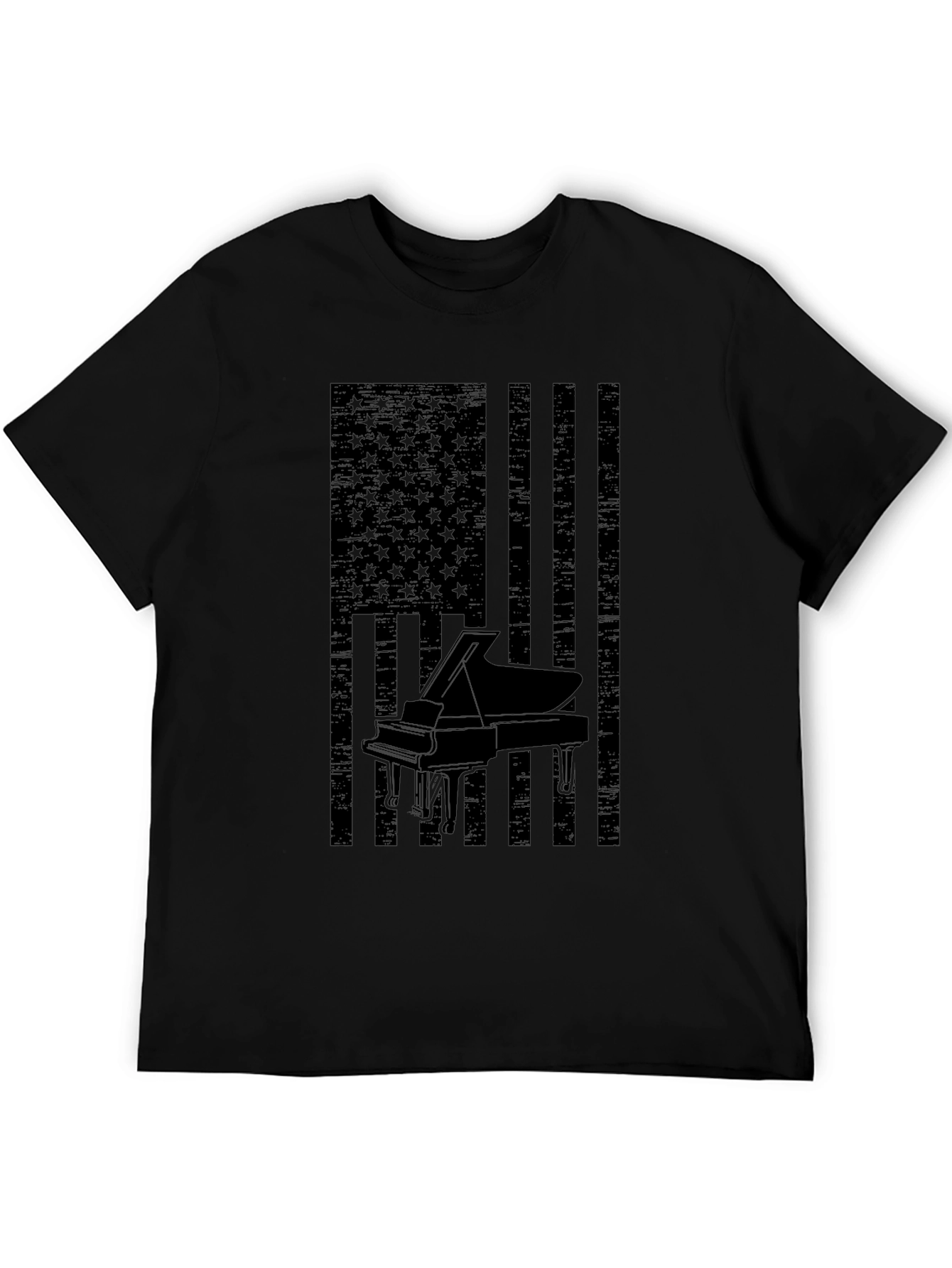 Piano American Flag Mens Black Graphic Tee
