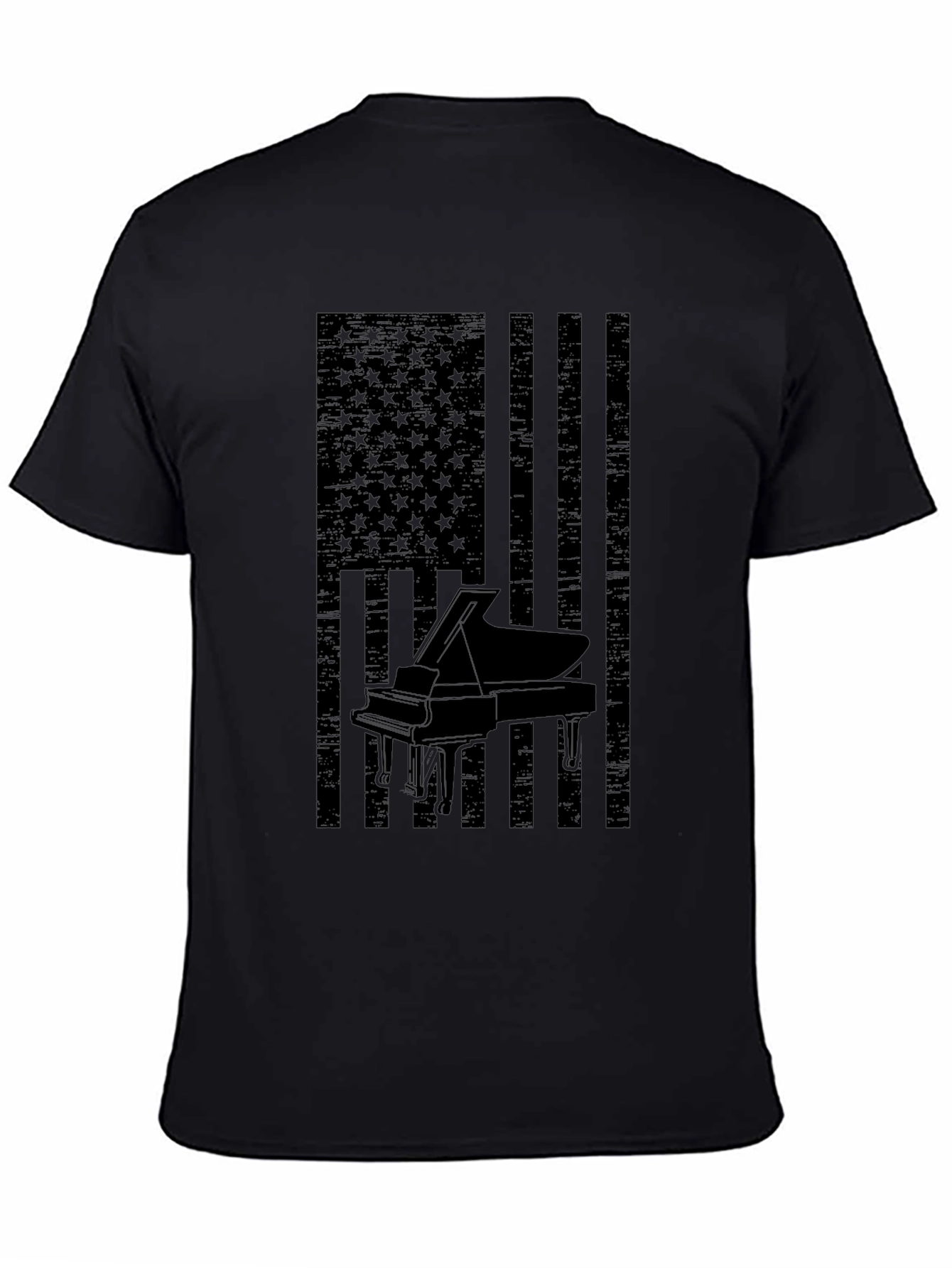 Piano American Flag Mens Black Graphic Tee