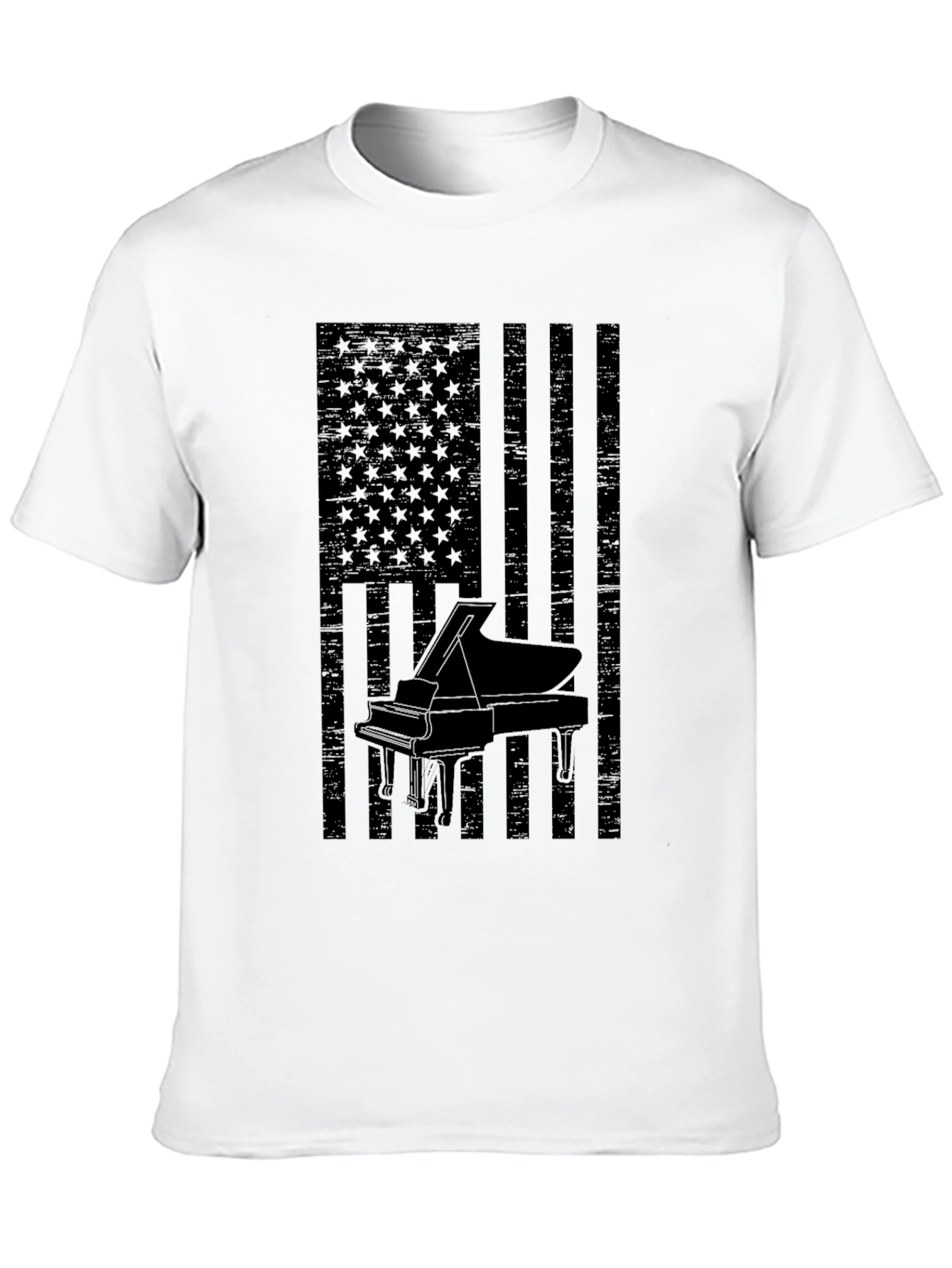 Piano American Flag Mens Black Graphic Tee