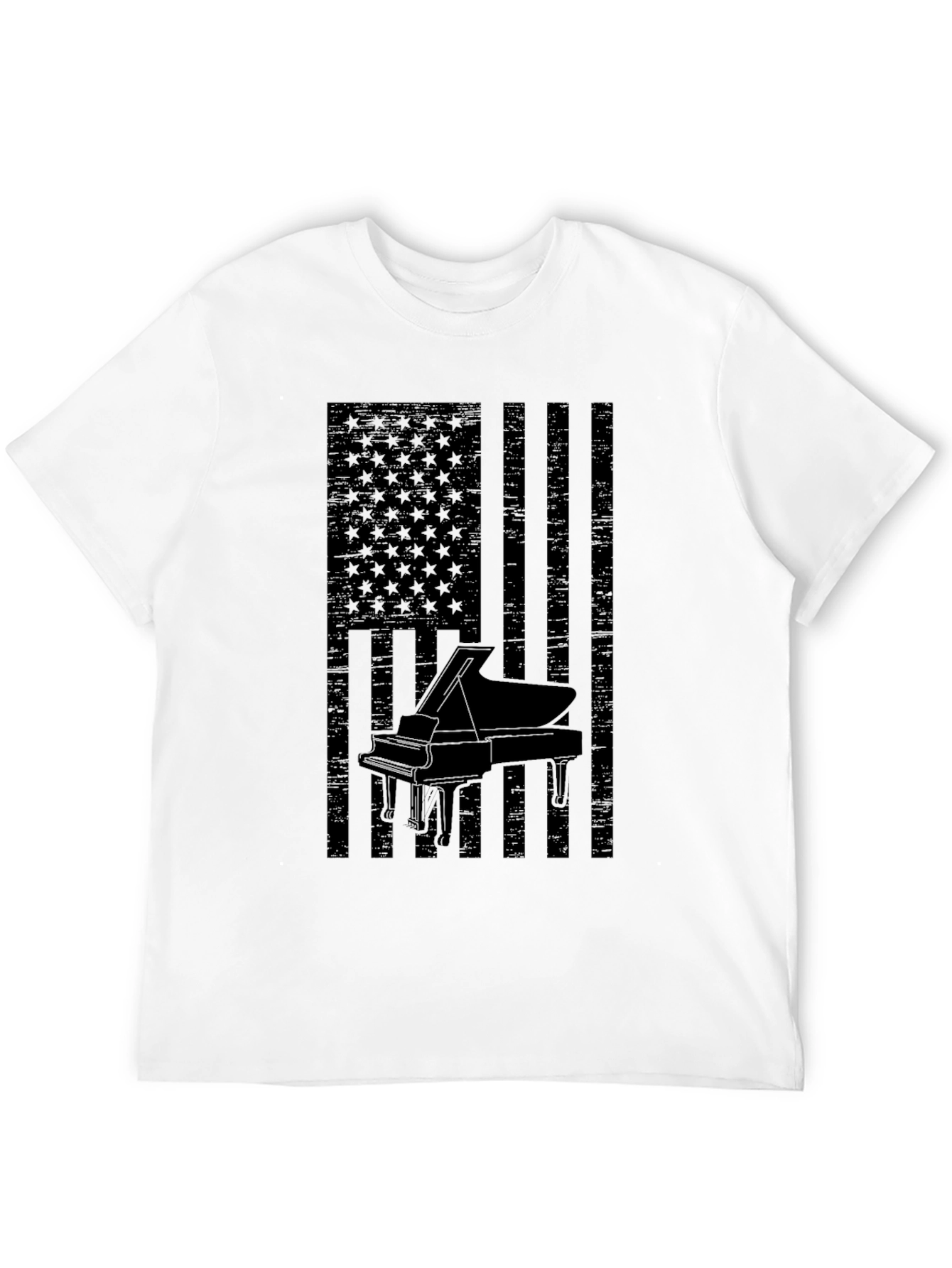 Piano American Flag Mens Black Graphic Tee