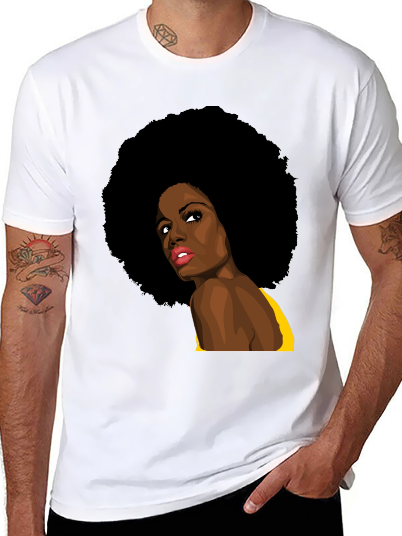 Afro Woman Graphic Print Black T-Shirt