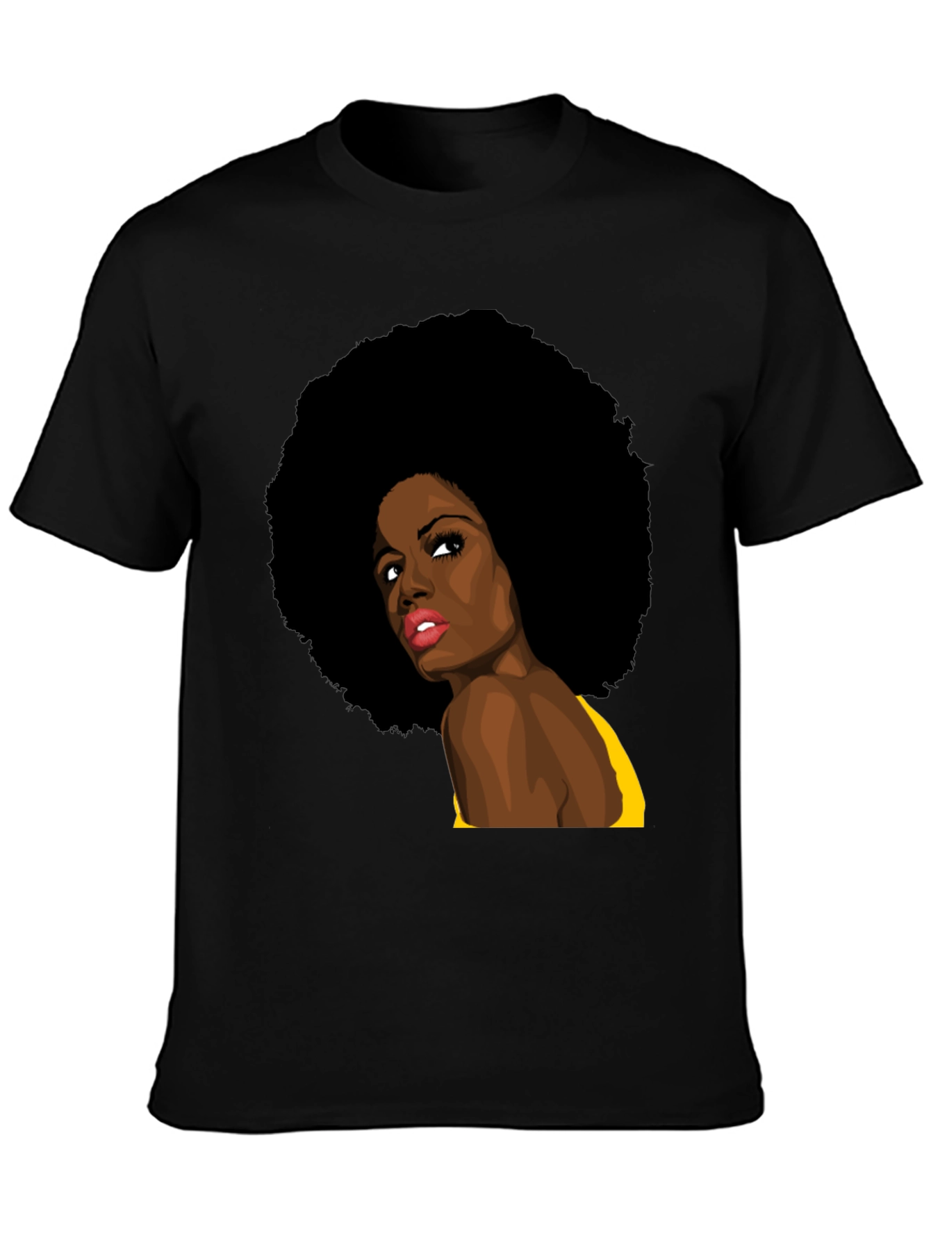 Afro Woman Graphic Print Black T-Shirt