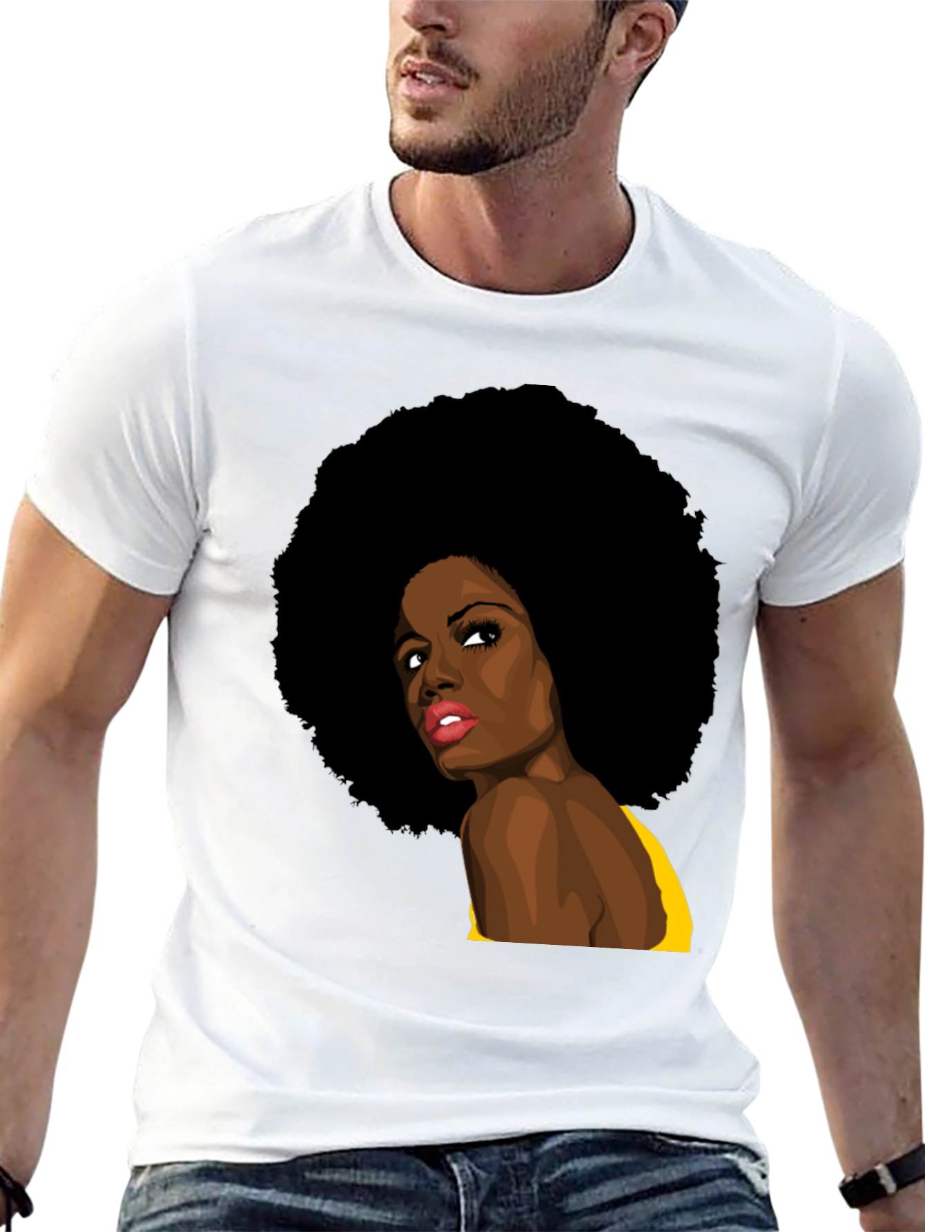 Afro Woman Graphic Print Black T-Shirt
