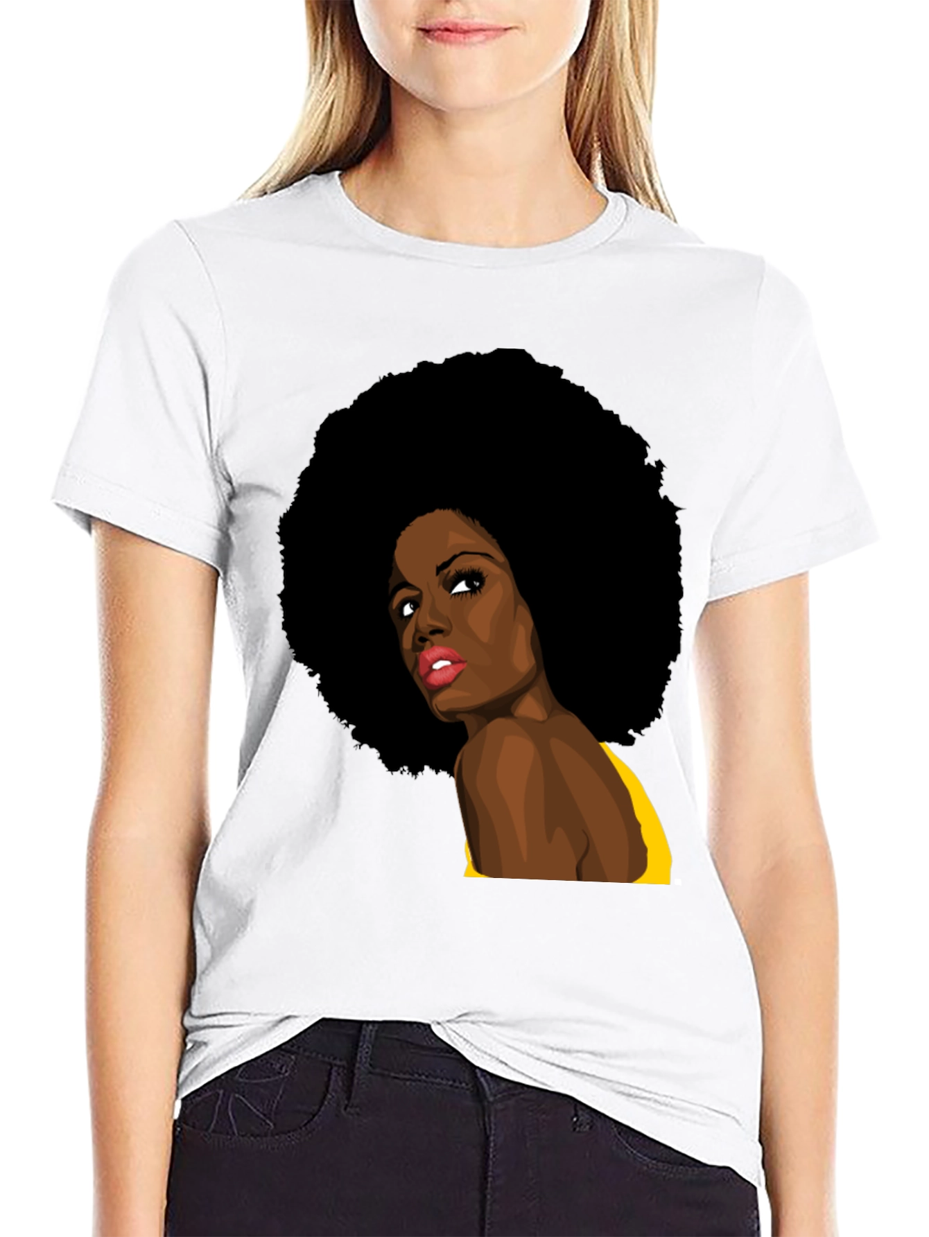 Afro Woman Graphic Print Black T-Shirt