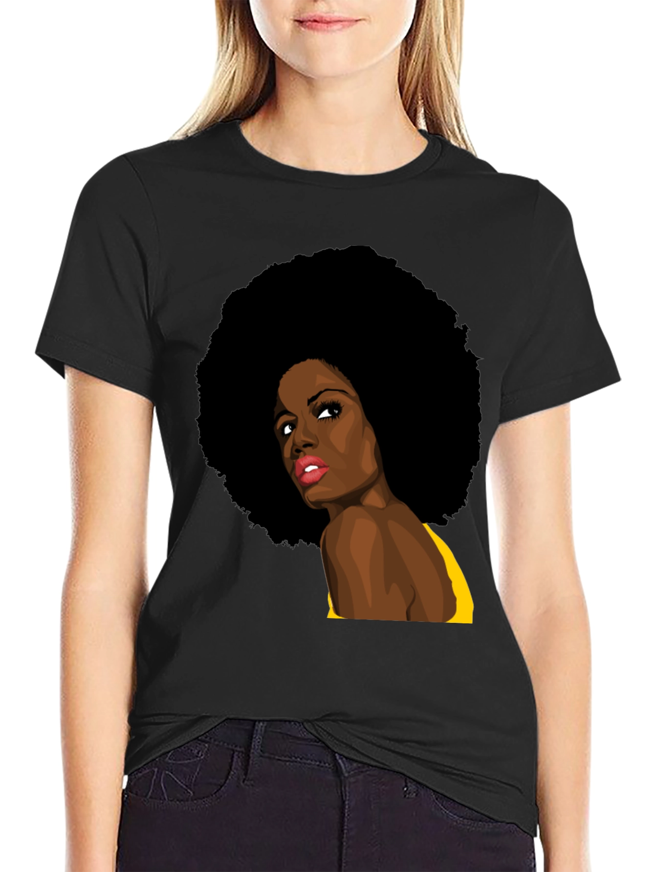 Afro Woman Graphic Print Black T-Shirt