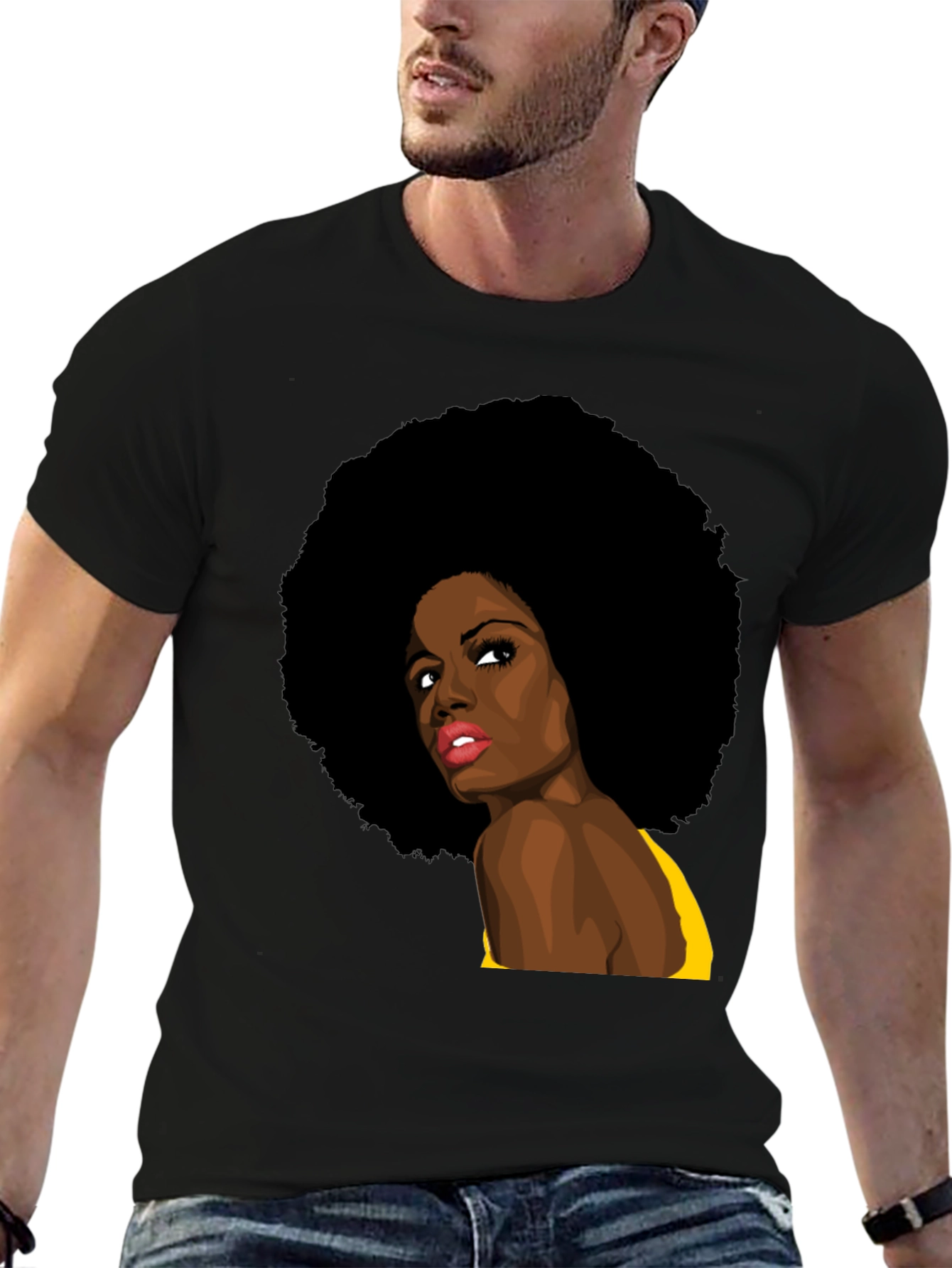 Afro Woman Graphic Print Black T-Shirt
