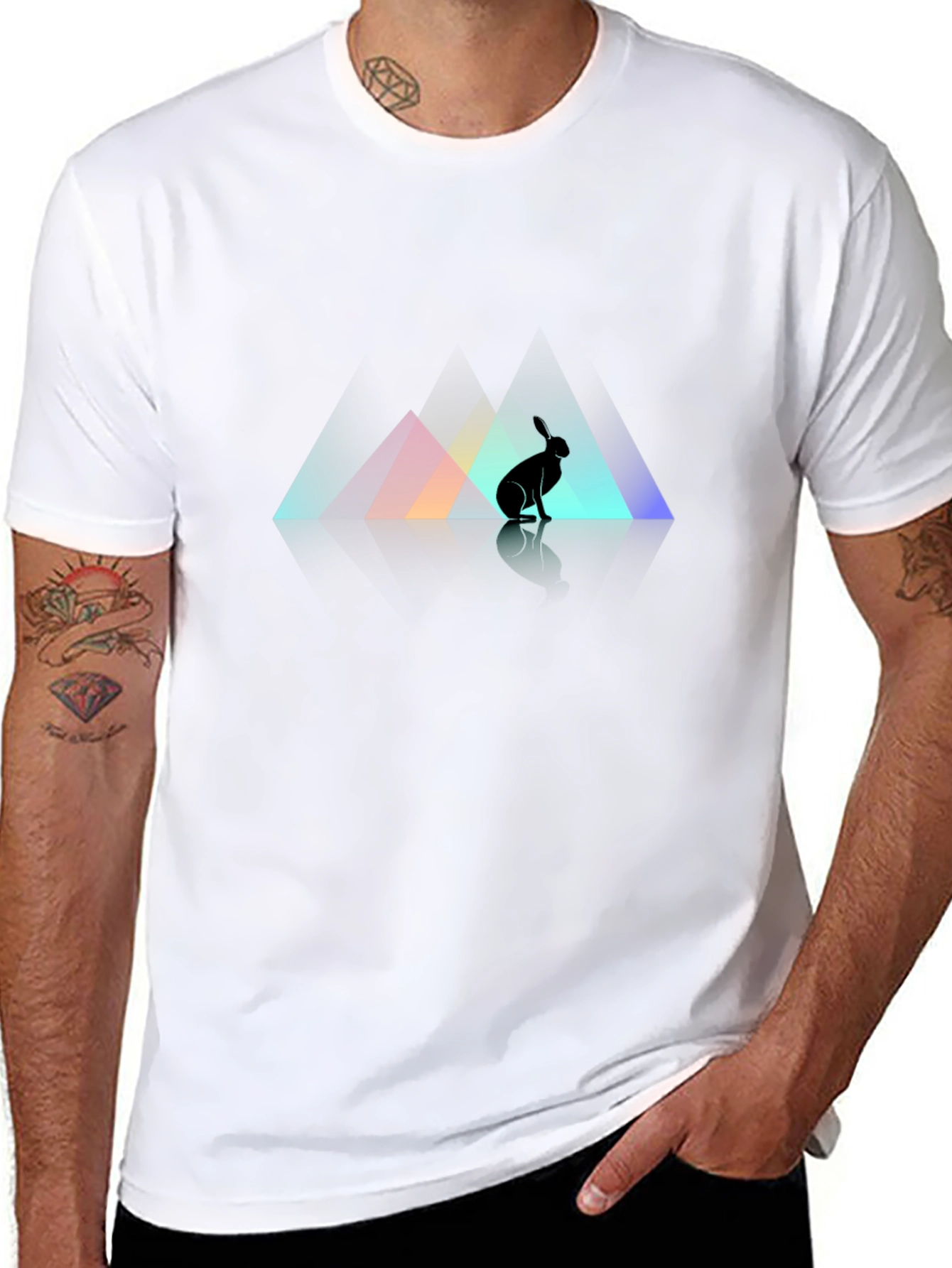 Rabbit Silhouette Graphic Print Black T-Shirt