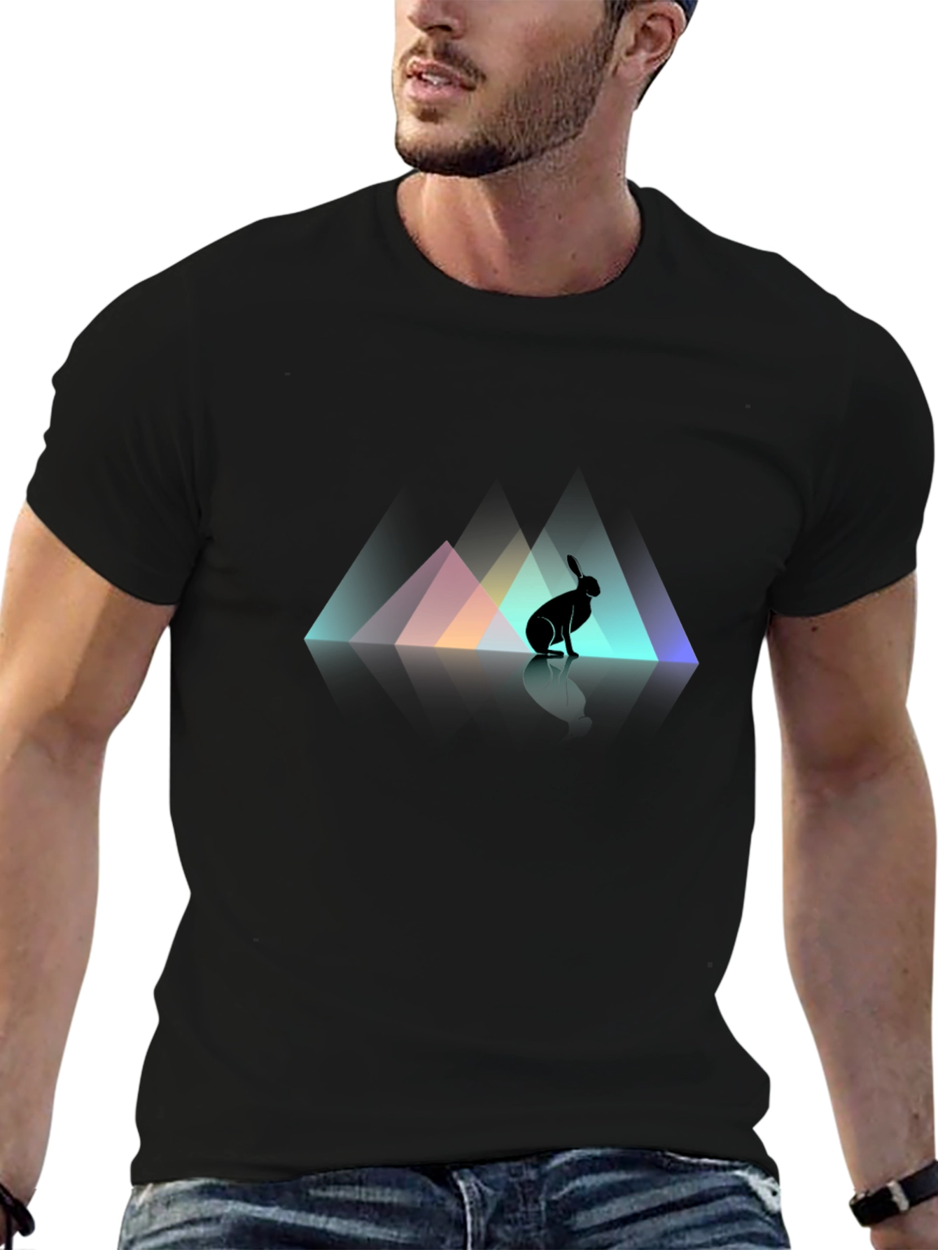 Rabbit Silhouette Graphic Print Black T-Shirt