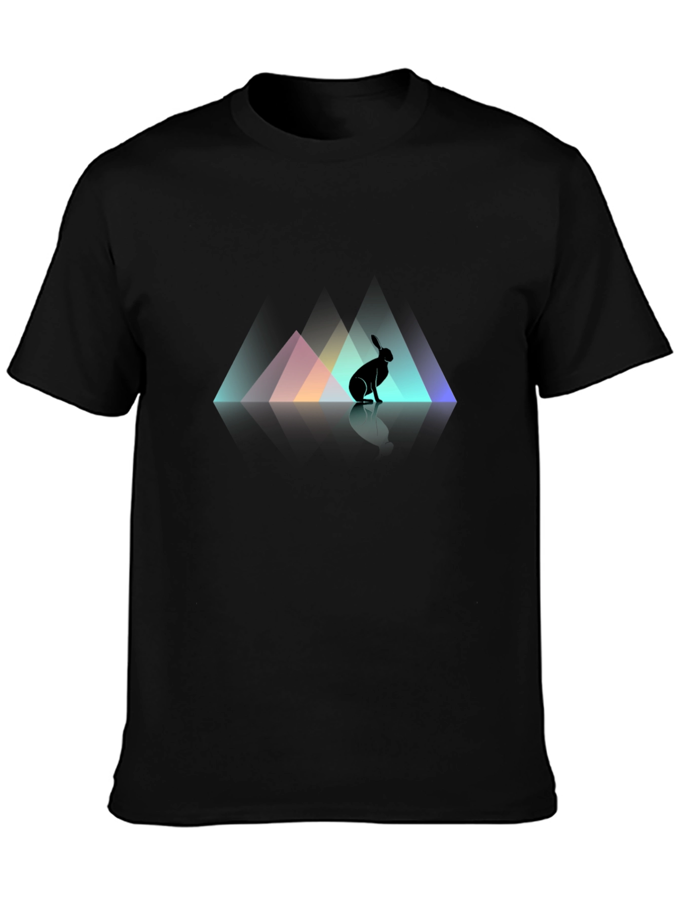 Rabbit Silhouette Graphic Print Black T-Shirt