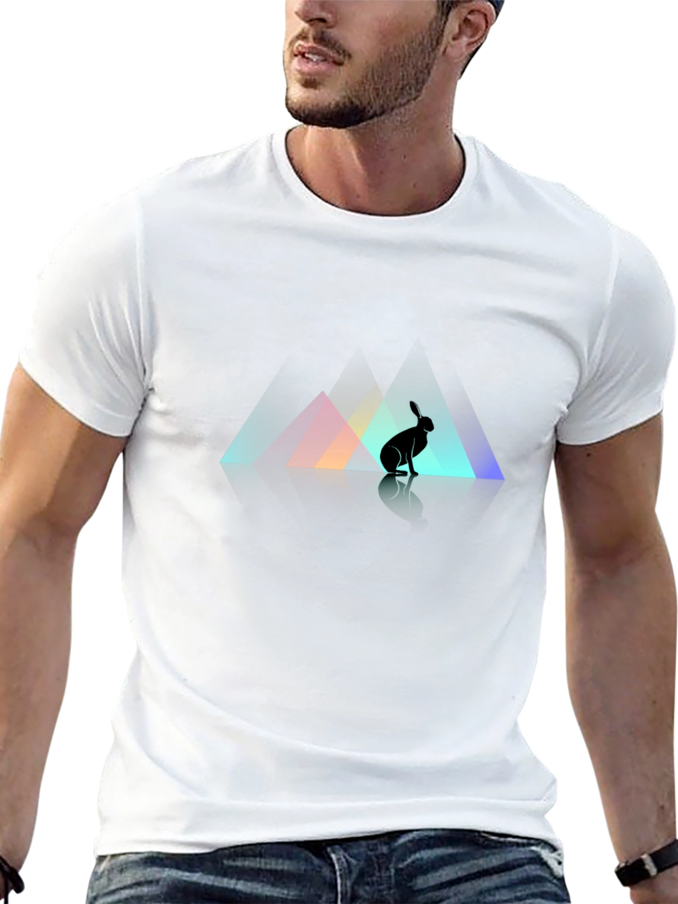 Rabbit Silhouette Graphic Print Black T-Shirt