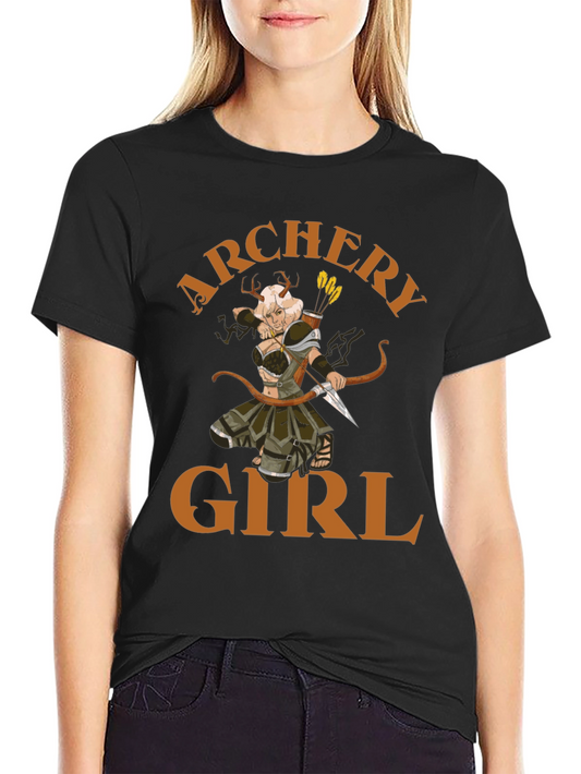 Archery Girl Graphic Tee - Black Cotton T-Shirt