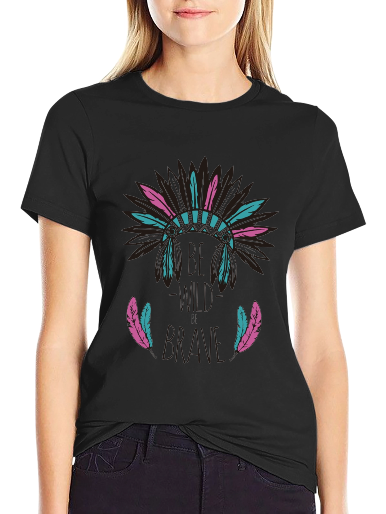 Be Brave Feather Headdress Graphic T-Shirt