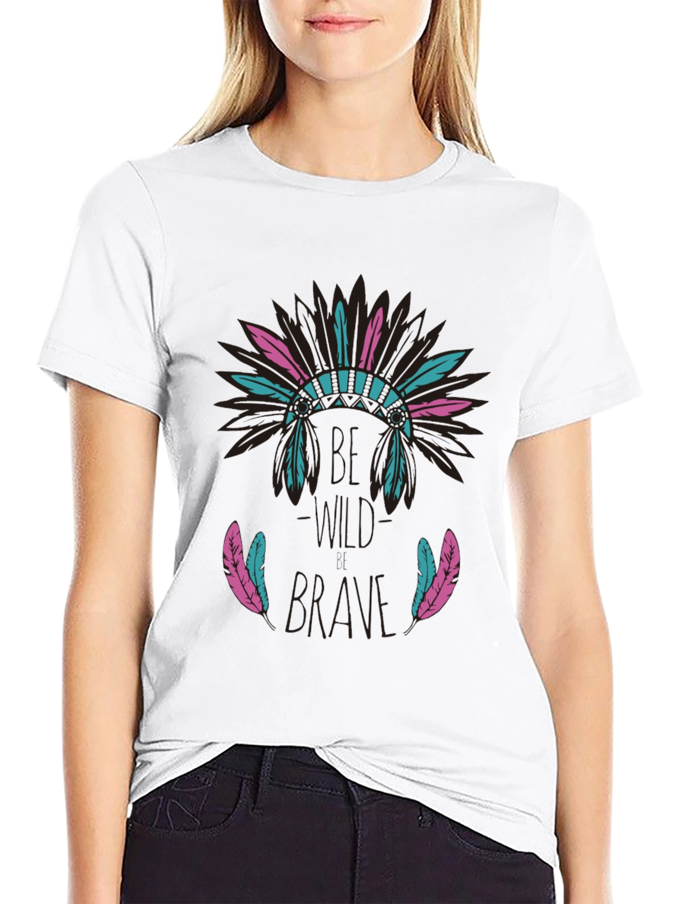 Be Brave Feather Headdress Graphic T-Shirt